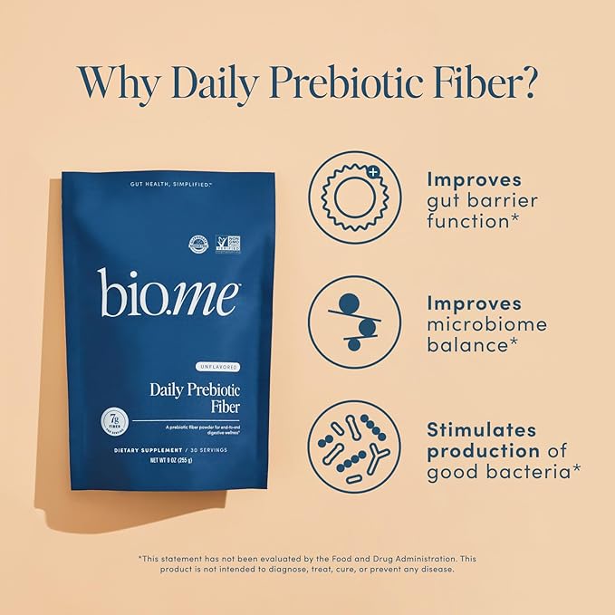 Daily Prebiotic Fiber Powder Unflavored - 7g Per Serving - Soluble & Insoluble Fiber Supplement Powder for Women & Men - Digestive Health & Gut Health - GLP-1 Friendly, Sugar Free - 30 Servings