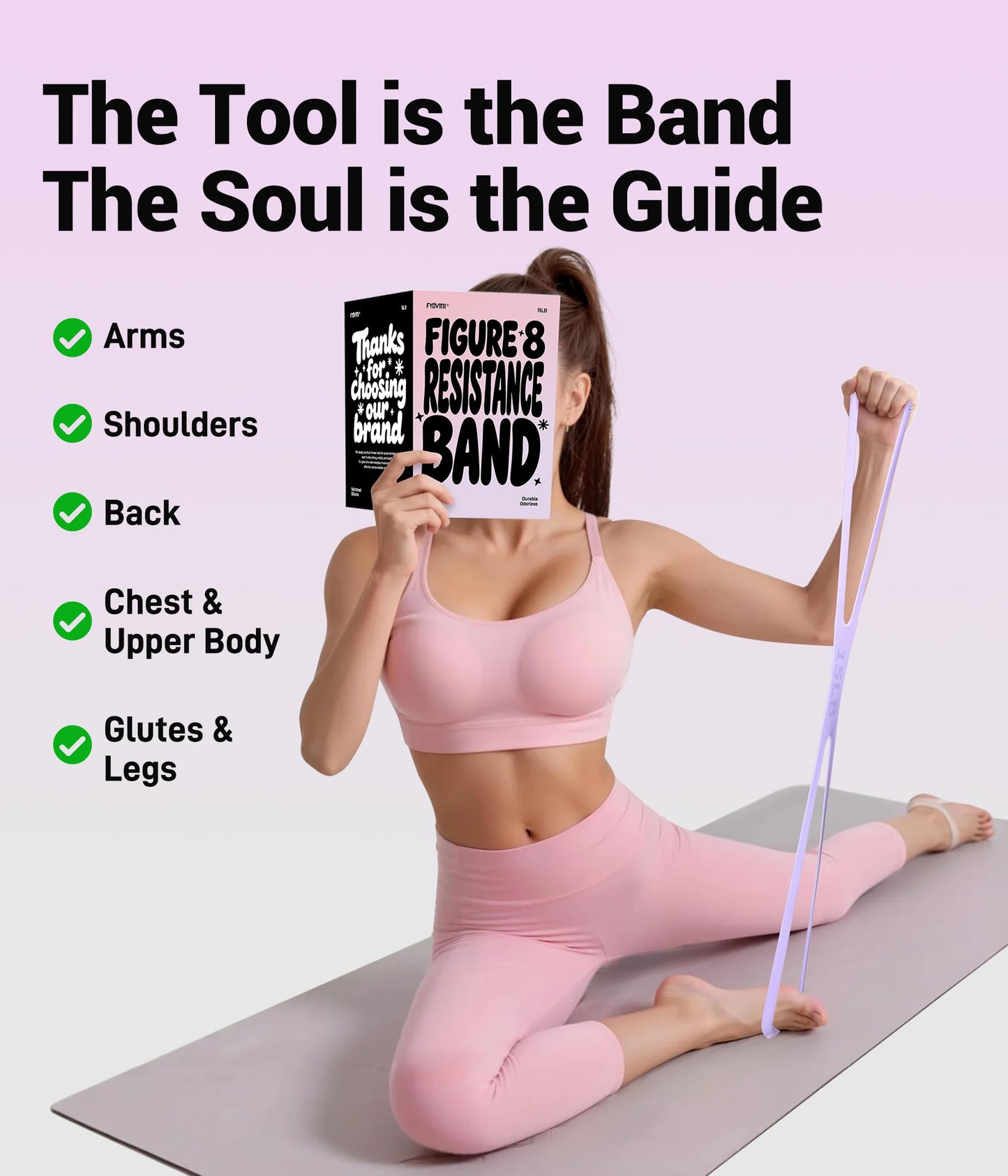 Figure 8 Resistance Bands for Women with User Manual, Upgraded Durable & Odorless Silicone for Arm Back Shoulder Yoga Pilates & Physical Therapy