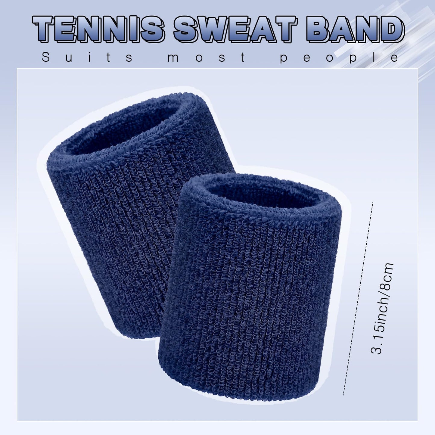 WILLBOND 8 Pack Wrist Sweatbands Sports Wristbands Tennis Sweatbands Neon 80s Thick Cotton Gymnastics Sweat Band Athletic Football Soccer Sports Wristband for Men Women Party(Dark Blue)