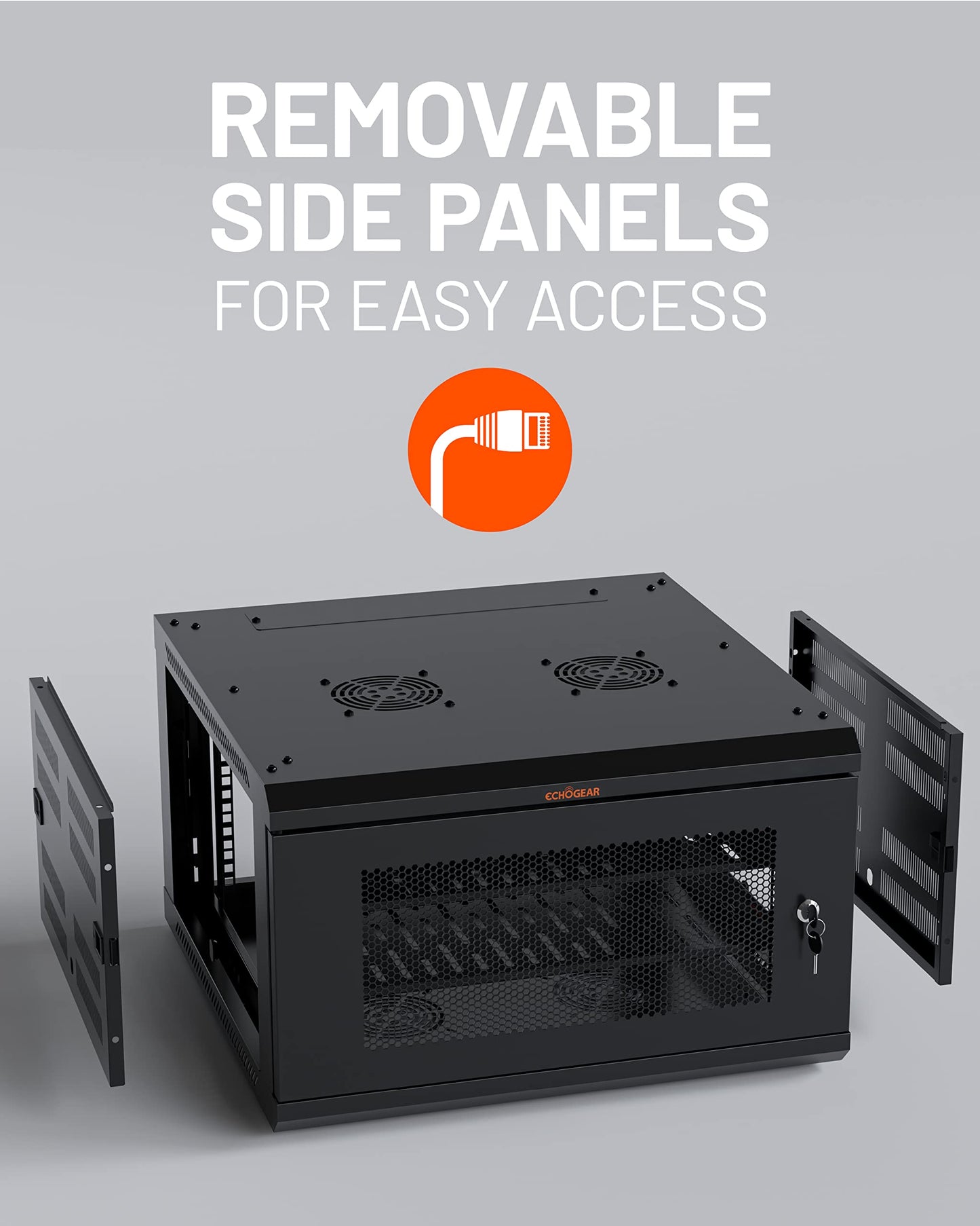 ECHOGEAR 6U Network Rack - Enclosed Wall Mount Rack Kit Includes 2x 1U Shelves, Pre-Mounted Fan, Lockable Door & Hardware - 600mm Depth Fits All Your AV Gear