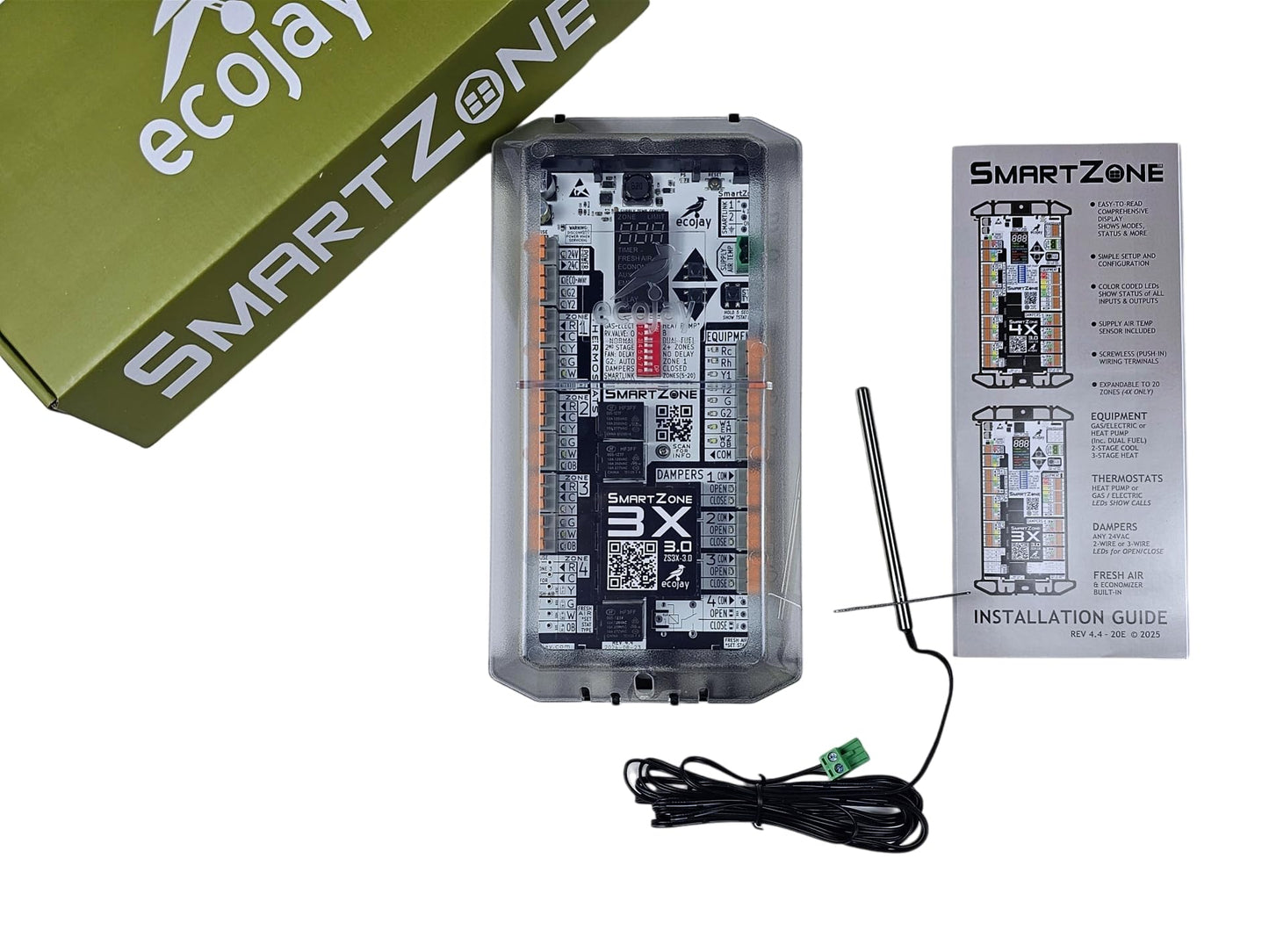 SmartZone-3X : 3 Zone HVAC Controller KIT w/ Temp Sensor; Dual Climate Control to Replace Honeywell HZ322, EWC, Zonefirst, Zonex, Durozone & More