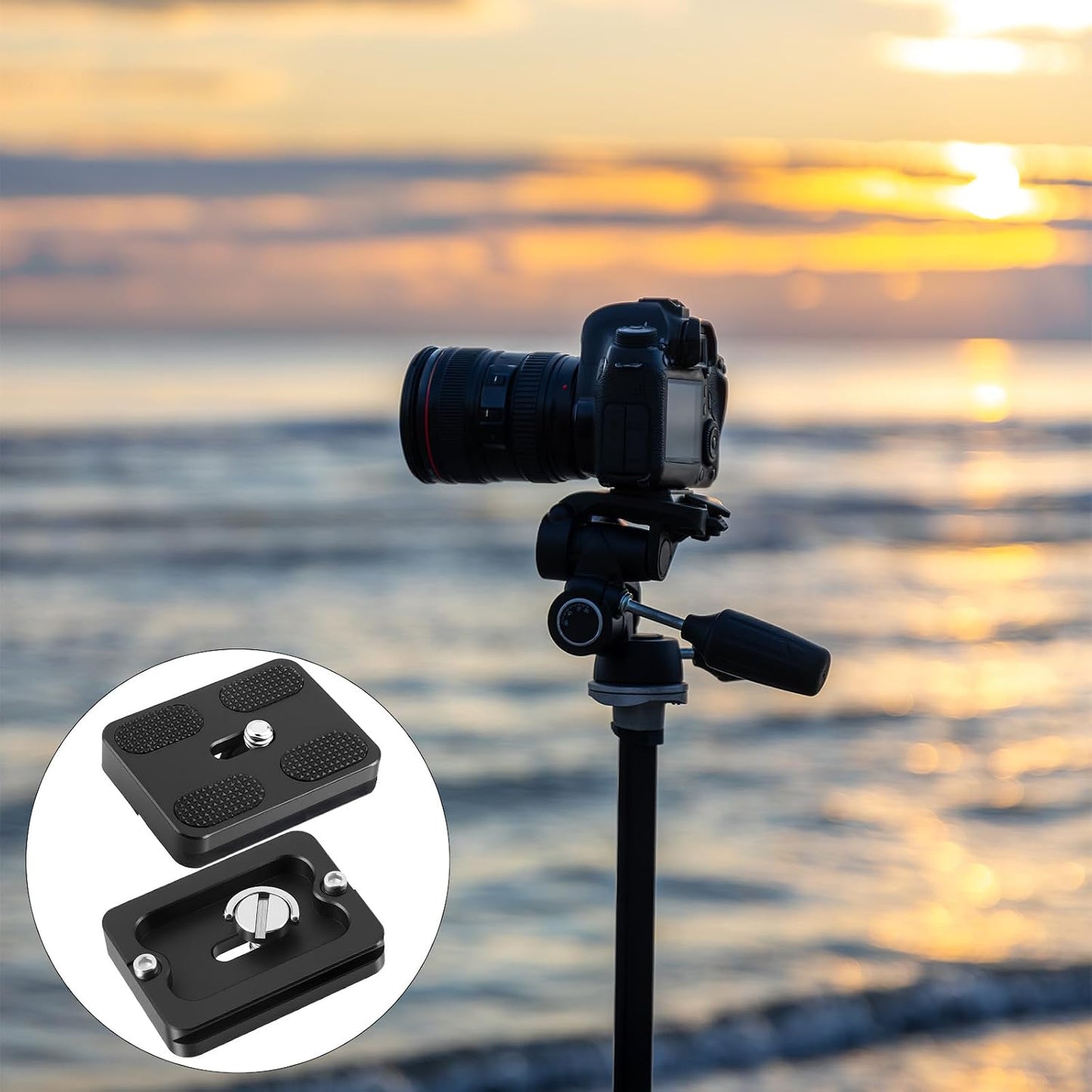 Skrfren 2 Pack Set 1/4"-20 PU50 Universal Tripod Plate, Tripods Quick Release Plate Aluminum Alloy Camera Tripods Mount