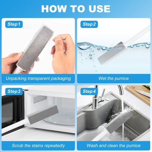 3 Pack Pumice Stone for Cleaning Stove Gas Grates & Top, Extra Long Handle Cleaner Pumice Stone for Oven, with 3 Replacement Heads