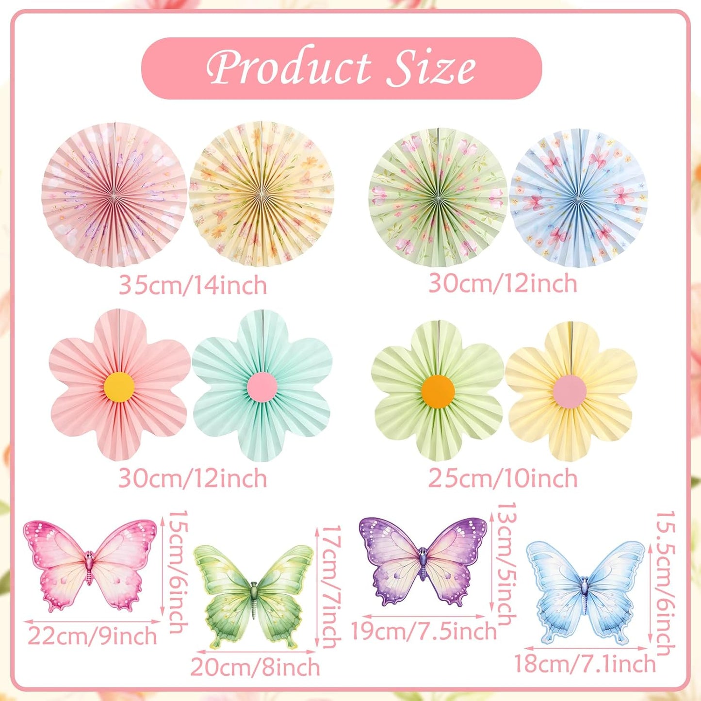 Skiennix Pastel Butterfly Garden Paper Fan - Floral Wall Decorations for Parties & Events