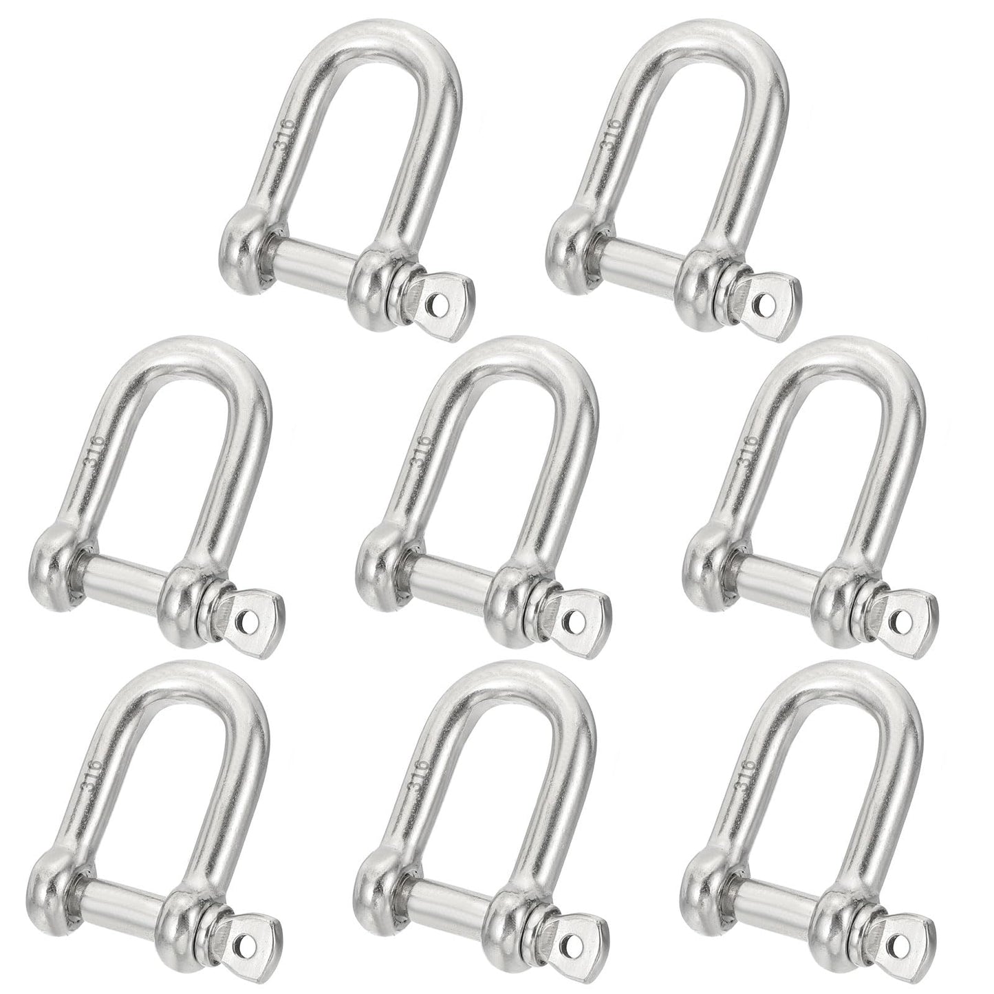 PATIKIL 5/16"(7.74mm) 882lb 316 Stainless Steel D Shackle, 8Pcs Heavy Duty Screw Pin Shackle Marine Grade for Chains Wire Rope Outdoor, Silver
