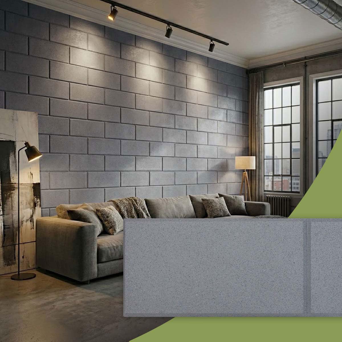 EverStone Dry Stacked, Smooth Ashlar Block Faux Concrete Panel, 90 1/8"W x 12 1/8"H x 3/4"D, Obsidian