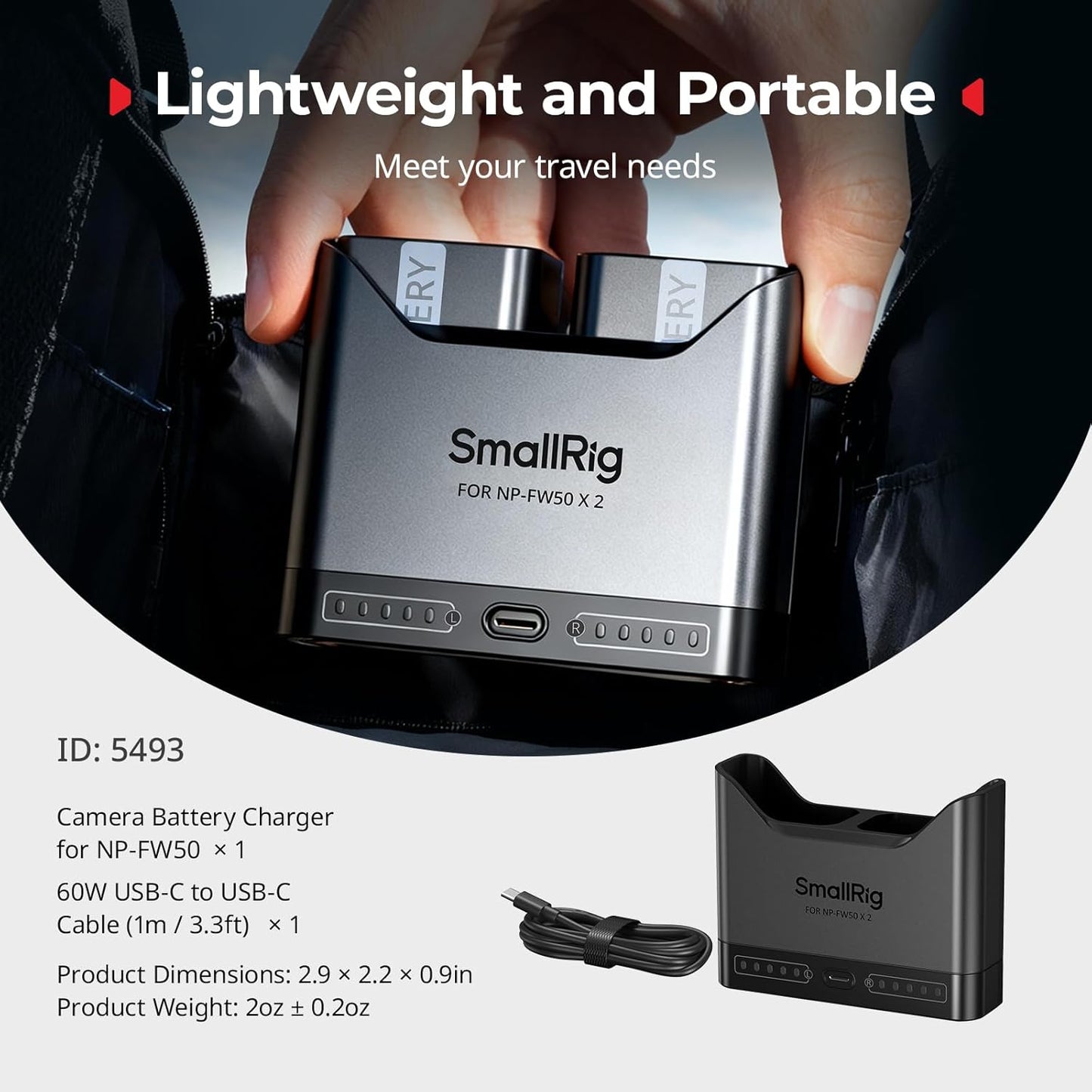 SMALLRIG NP-FW50 2h 11W A6000 A6100 A6300 A6400 ZV-E10 A7 A7S A7R A7SII A7RII A5000 A5100 ILCE-QX1 Battery Charger