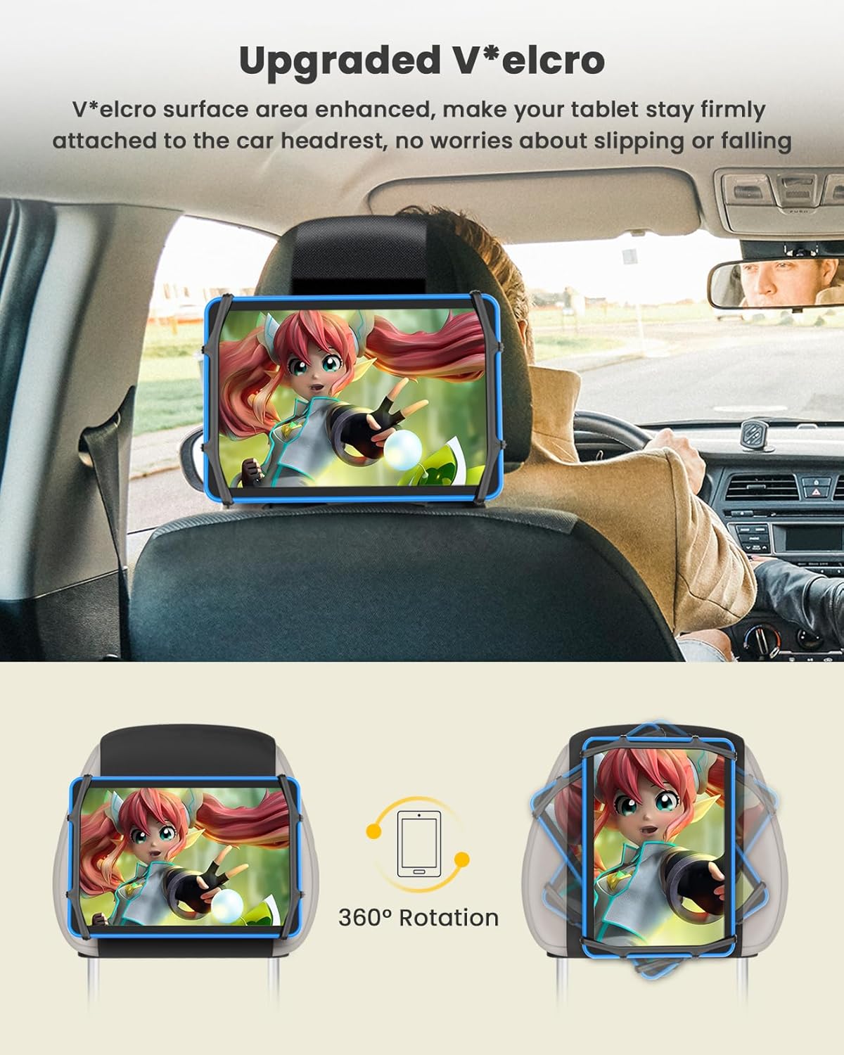 WONNIE 7-12.9'' Tablet Holder for Car, Upgraded iPad Holder for Car Mount Headrest, iPad Mount Back Seat for Kids