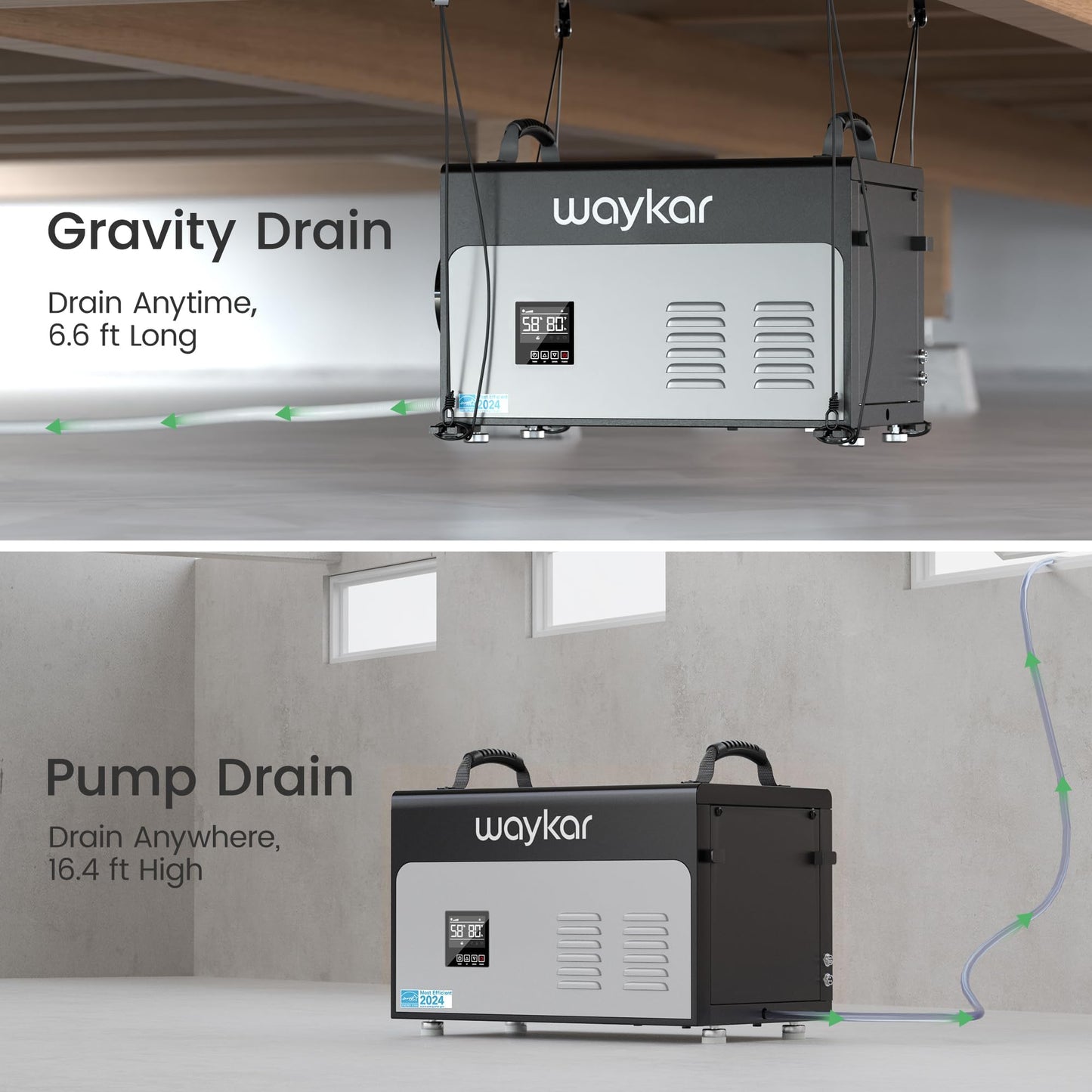 Waykar 130 Pints Energy Star Most Efficient Commercial Dehumidifier with Pump and Drain Hose for Crawl Spaces, Basements, Ducted Industrial Use, and Water Damage Unit - 5-Year Quality Coverage