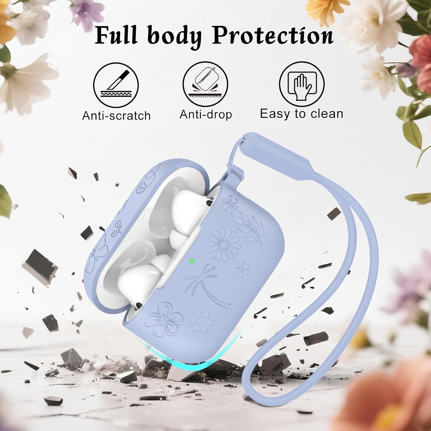 MATEPROX 3 3rd Generation[2025] Flower Design Compatible with AirPods Pro Case with Keychain/Hand Strap, Airpod Pro