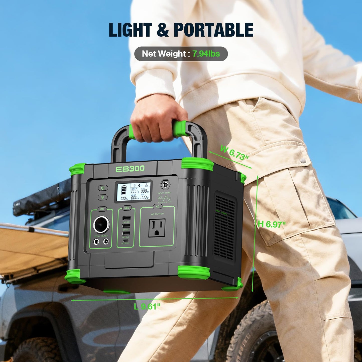 GRECELL Portable Power Station 300W, 288Wh Lithium Battery, 60W Fast Charging, Up to 300W(Peak 600W) AC Outlets, Solar Generator for Outdoor Camping RVs Home Use