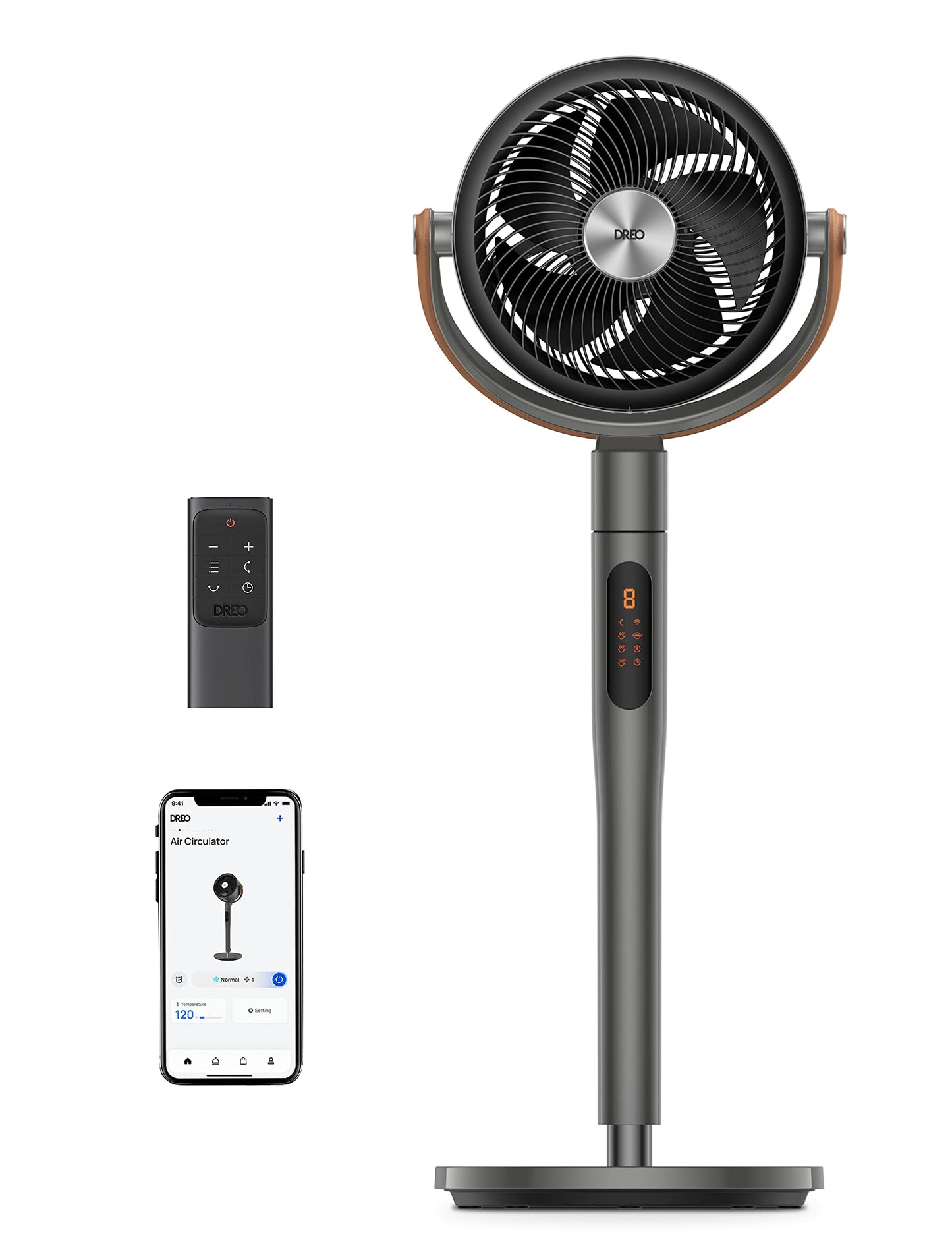 DREO Smart Fan for Bedroom, 120°+105° Omni-directional Oscillating Standing Fans with Remote, 100ft Quiet Floor Fan for Room, Wi-Fi/Voice/Alexa, 6 Modes, 8 Speeds, 37-43'' Height, 12H Timer, DC Motor