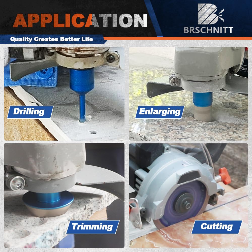 Diamond Core Drill Bit Set - BRSCHNITT Tile Hole Saw Kit 1/4" 5/16" 3/8" 4/5" 1-3/8"2" 2-1/2" & 4/5" Finger Bit & 2" Chamfer Bit for Porcelain Tile Ceramic Marble Granite & Diamond Blade