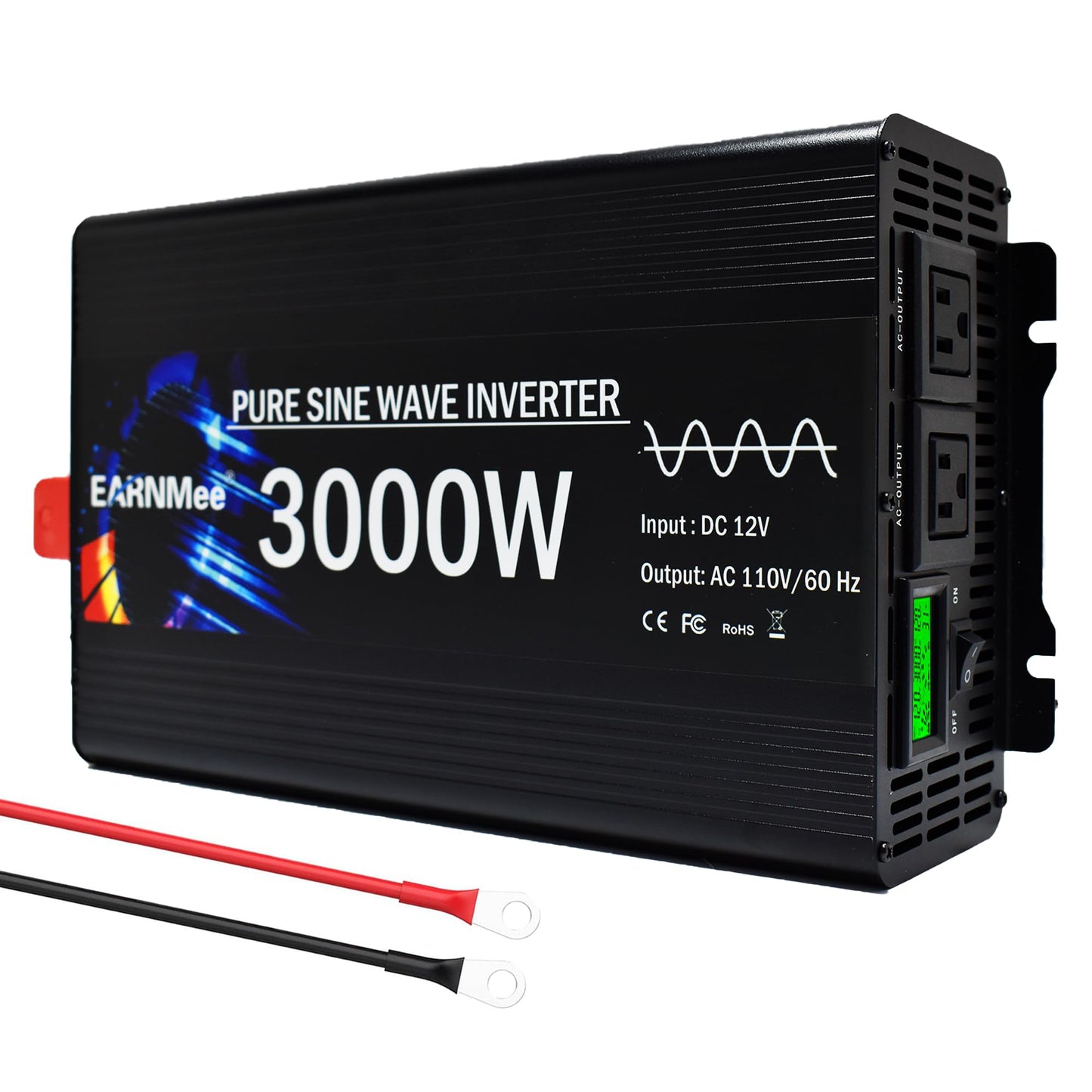 3000W Pure Sine Wave Inverter, Vehicle Converter,12V DC to 110V 120V AC for Car, RV, Truck, Home, Solar Power Inverter with LCD Display