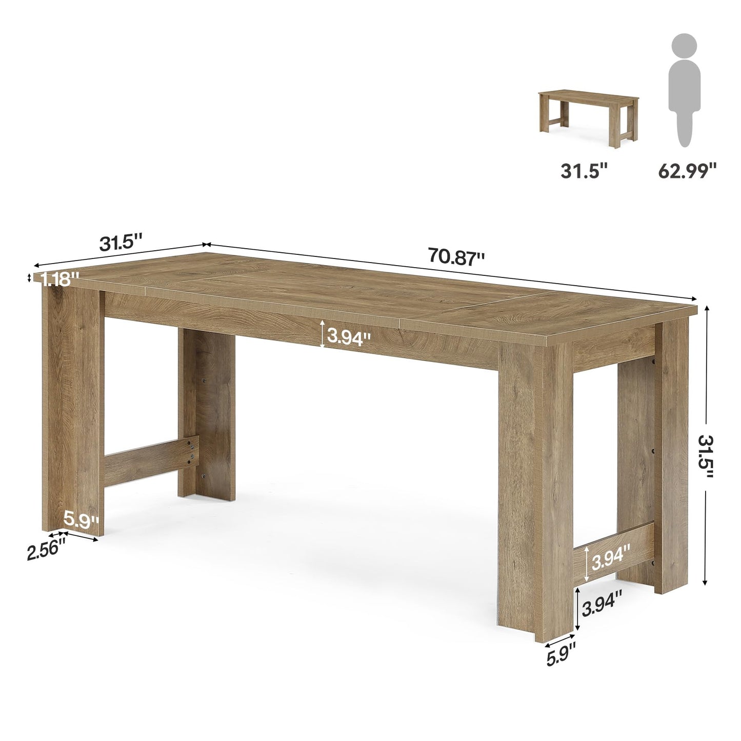 Tribesigns 70.8" Modern Executive Desk, Wooden Office Computer Desk, Long Workstation with Sturdy Panel Legs, Rectangular Writing Desk for Office, Business, Natural