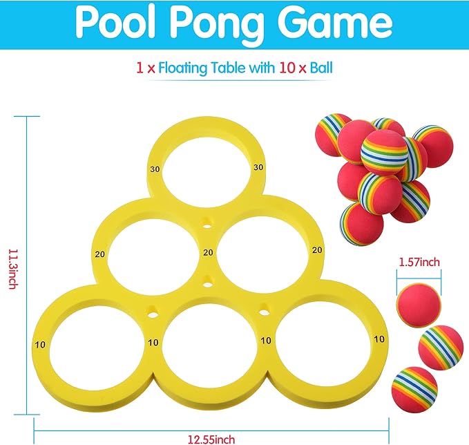 Hiboom Pool Game with Score, Combo Foam Pool Floats with 10 Colorful Tossing Balls, Toss Game Swimming Party Toys Accessories for Family Par, Dive Rings(Triangle,Yellow)