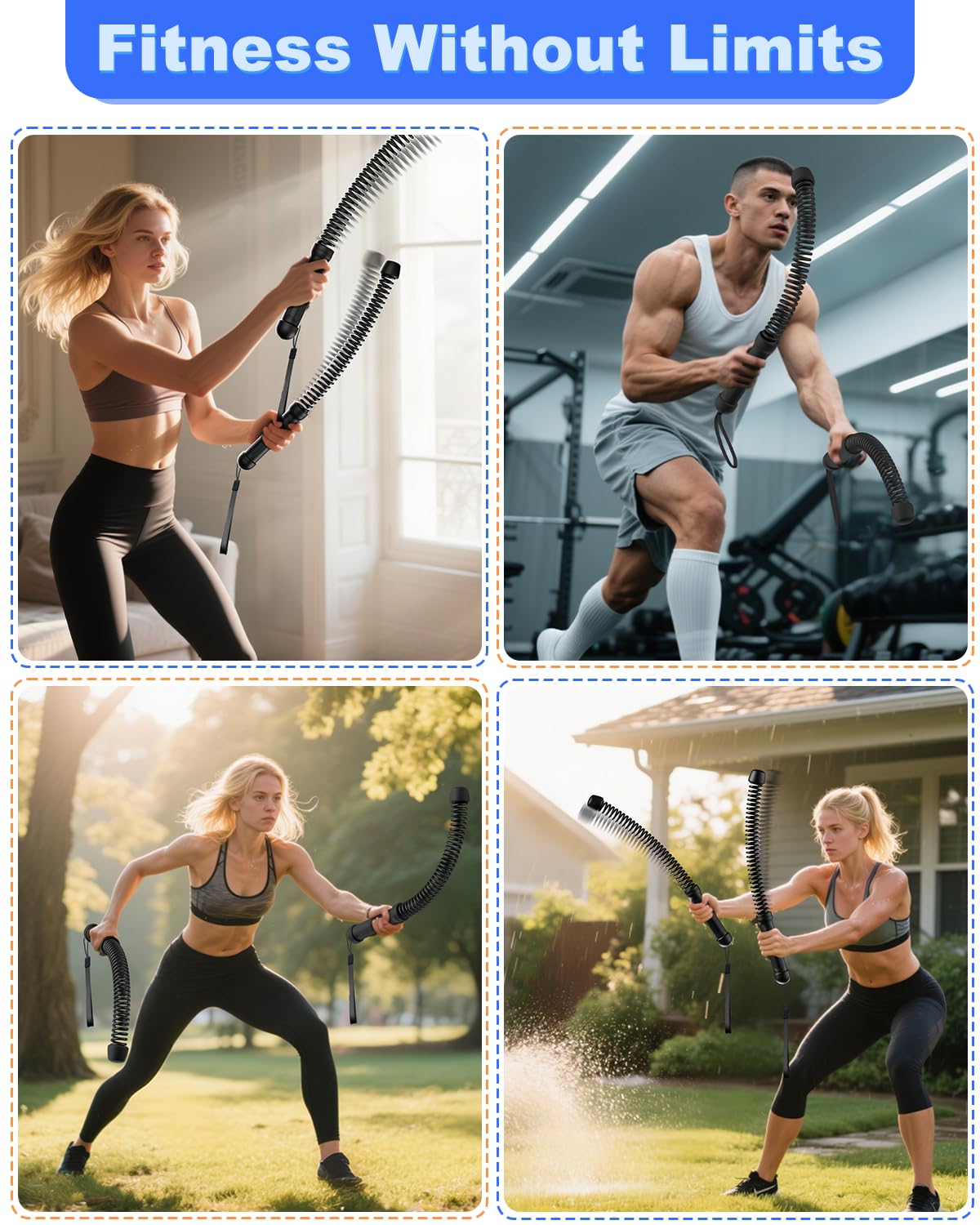 Ropeless Battle Ropes for Home Gym: 2PCS Upgraded Weighted Portable Cordless Battle Ropes for Strength Building, Workout, HIIT and Low-Impact Aerobic Training for Men & Women, Black
