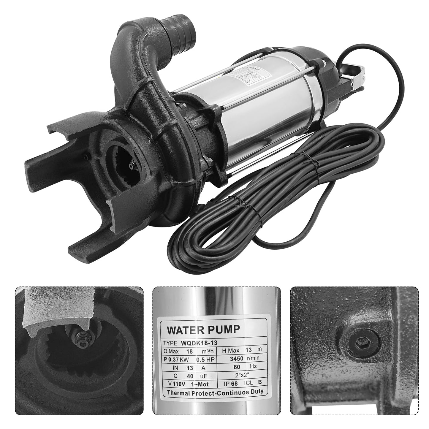 4PN 4755 GPH Submersible Water Pump With Float Switch Replacement for 4-PN 50PN2.4S Sump Pump, Cast Iron and Stainless Steel, 2" Discharge, H Max 44ft, 115V, 1/2 HP