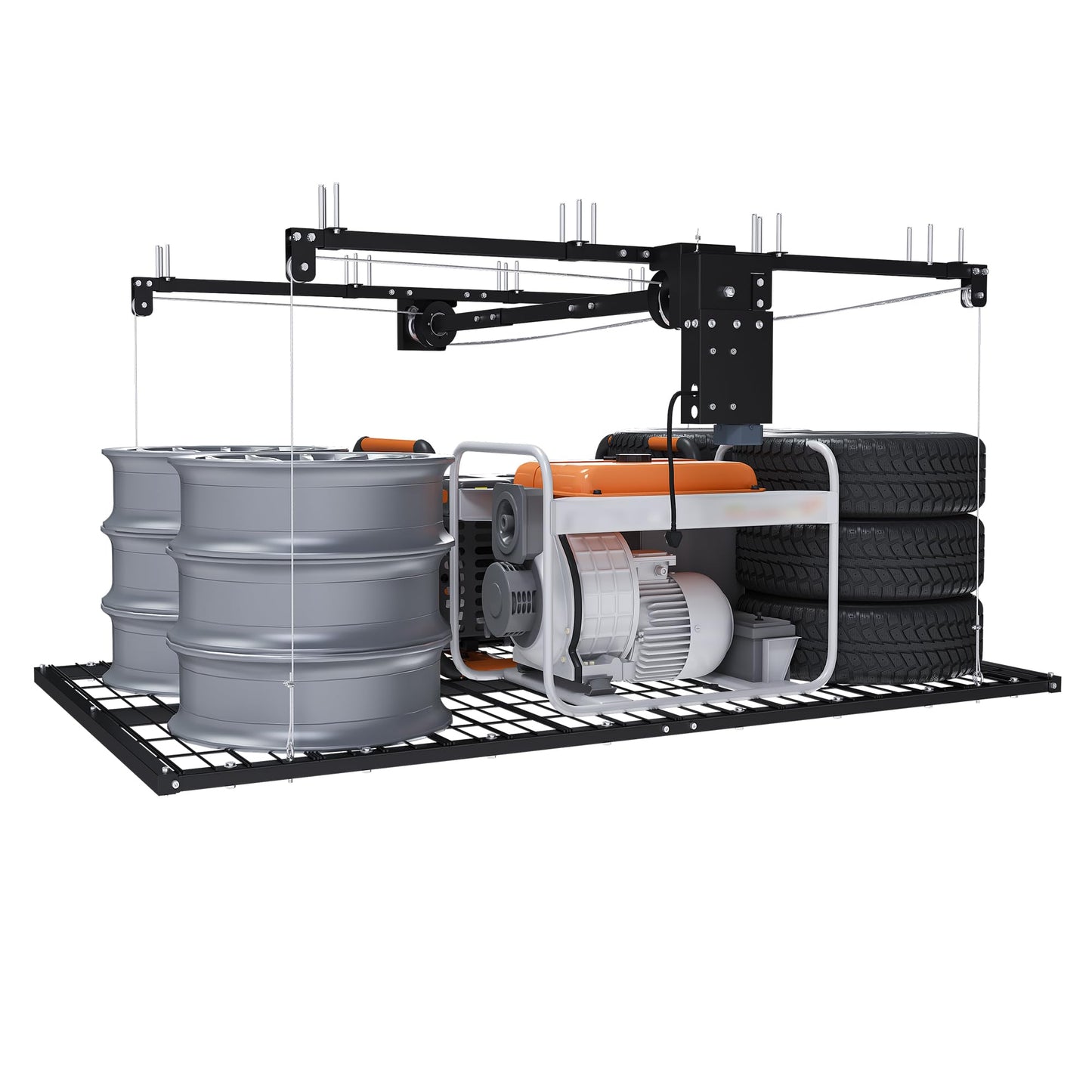 Electric Overhead Garage Storage Lift 4x8 FT, Remote Controlled Ceiling Storage Rack for 10-12 ft High Ceilings, Heavy Duty Steel Garage Organizer Storage System, 450LBS Capacity with Safety Lock