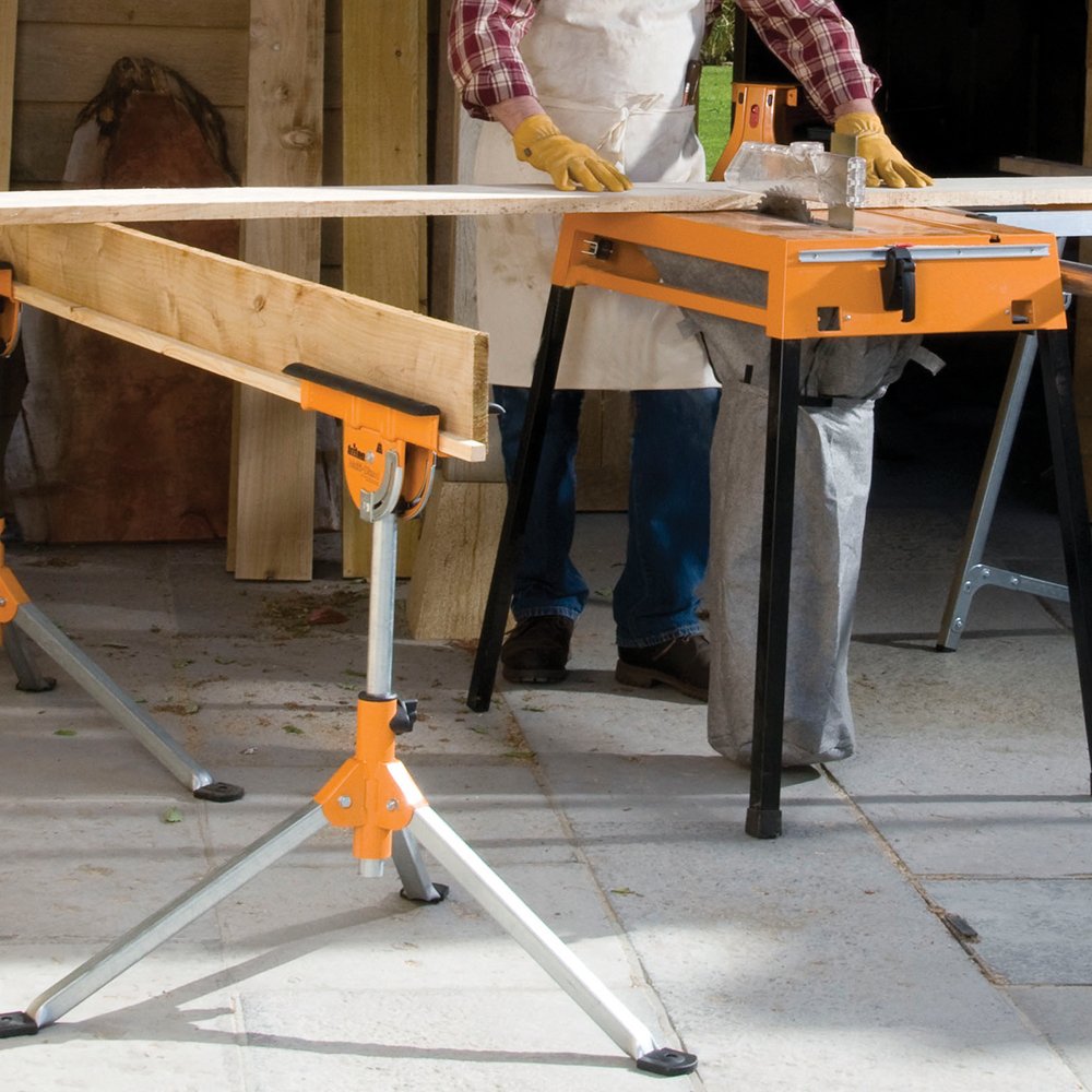 Triton MSA200 Adjustable Roller Stand for Woodworking - Heavy Duty Support Stand with 220lb Capacity, Table Saw Outfeed Roller, Swivel Head & Wide Tripod Base for Power Tools & Work Stand