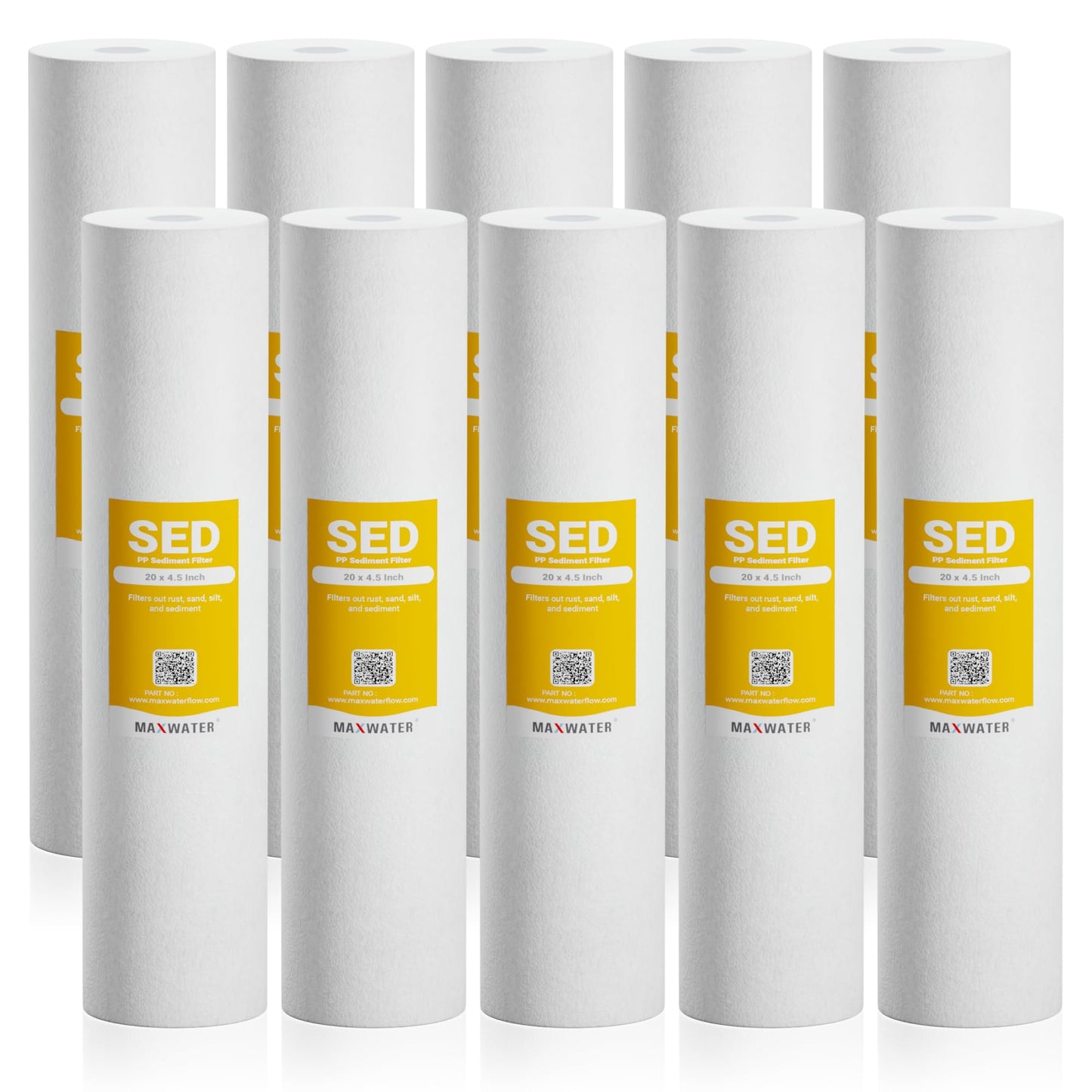 Max Water 5 Micron 20 x 4.5 Sediment Filter 20 inch Whole House BB Water Filtration System Replacement Compatible Cartridge DGD-5005-20, FP25B, AP810-6, FPMB5-20, P5-20, 155358-43, SDC-45-2005
