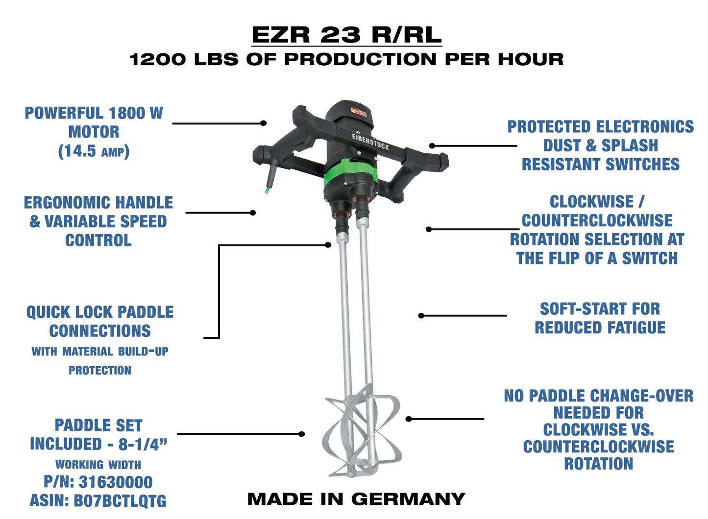 CS Unitec | EZR 24 R R/L | Dual Paddle Mixer with Selectable Forward and Reverse Paddle Rotation. 110 V. - Made in Germany
