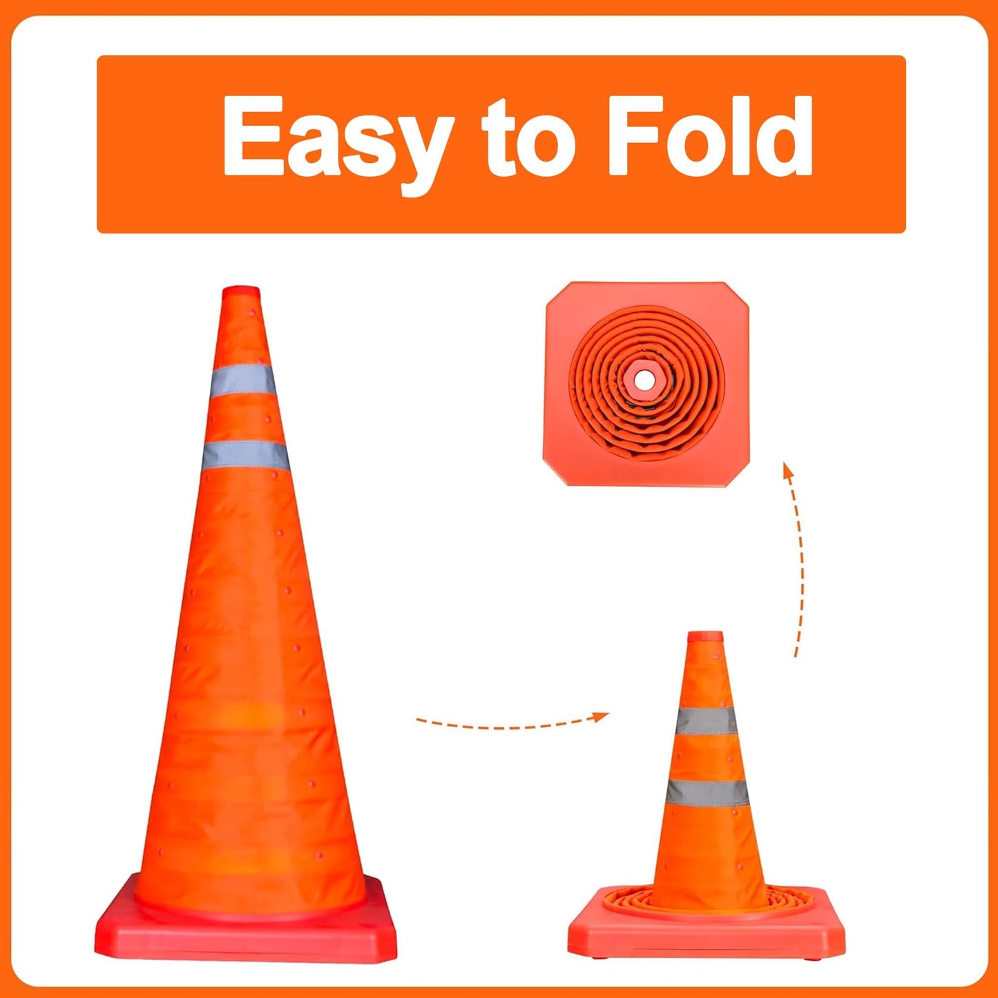 18 Inch 1 Pack Collapsible Traffic Safety Cones,with High-Visibility Reflective Vest, Multi Purpose Pop-up Cones with Reflective Collar for Road Safety, Orange Cones for Driving Training, Parking Lots