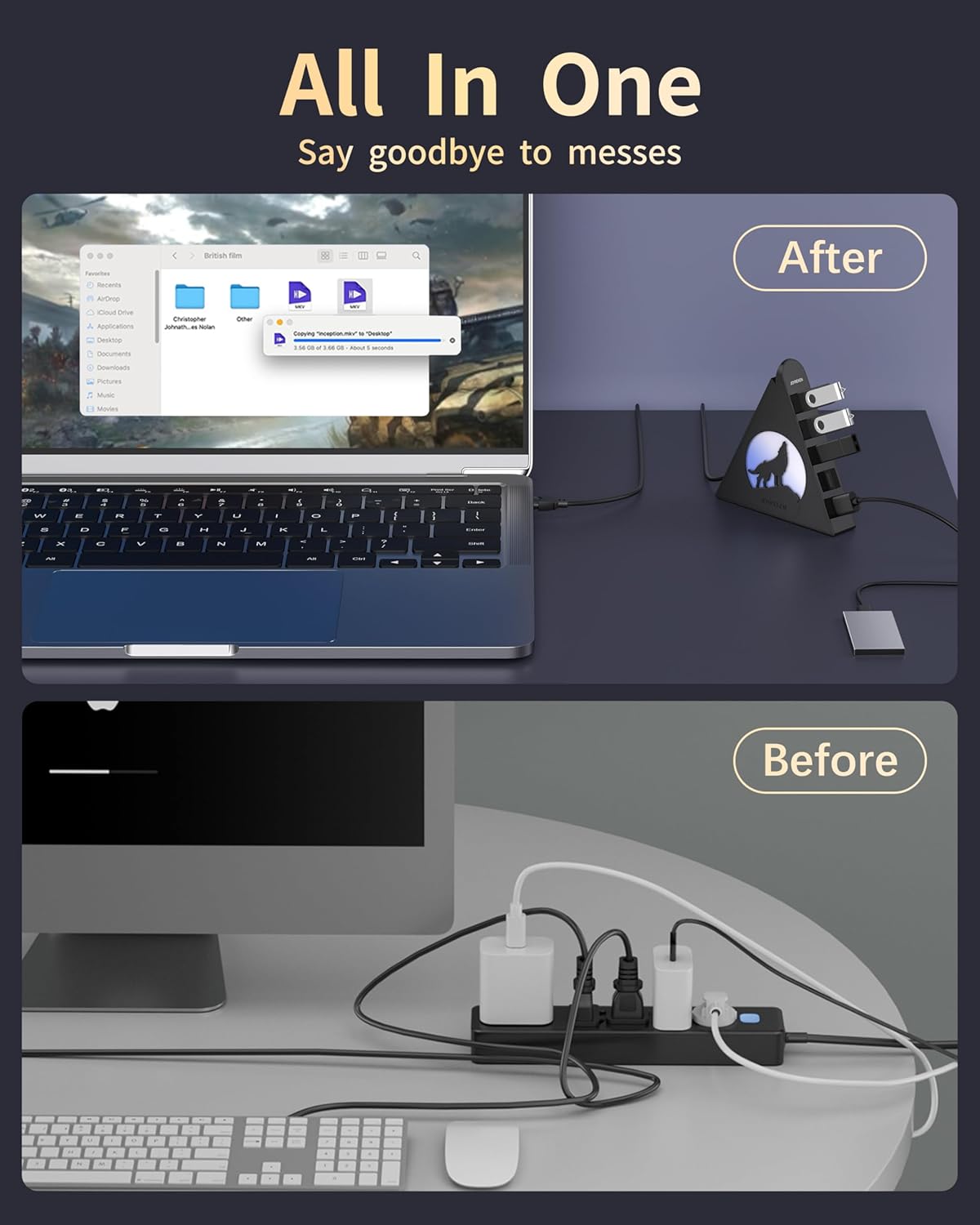 JoyReken 7-Port 3.0 Lighting,5Gbps 2FT PS5, USB Hub, Vertical USB Hub Splitter with RGB High-Speed Data Transfer