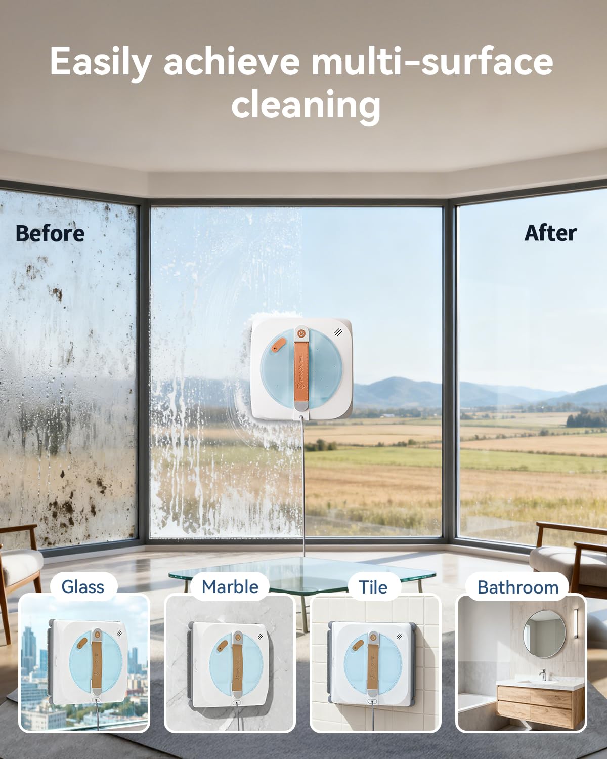 GNOVEL Upgraded Window Cleaning Robot, 10000Pa Strong Suction, 15-Stage Anti-Fall, Smart Path Planning, Edge Detection, App & Remote Control, Automatic Glass Cleaner for High Rise Windows, Glass, Tile