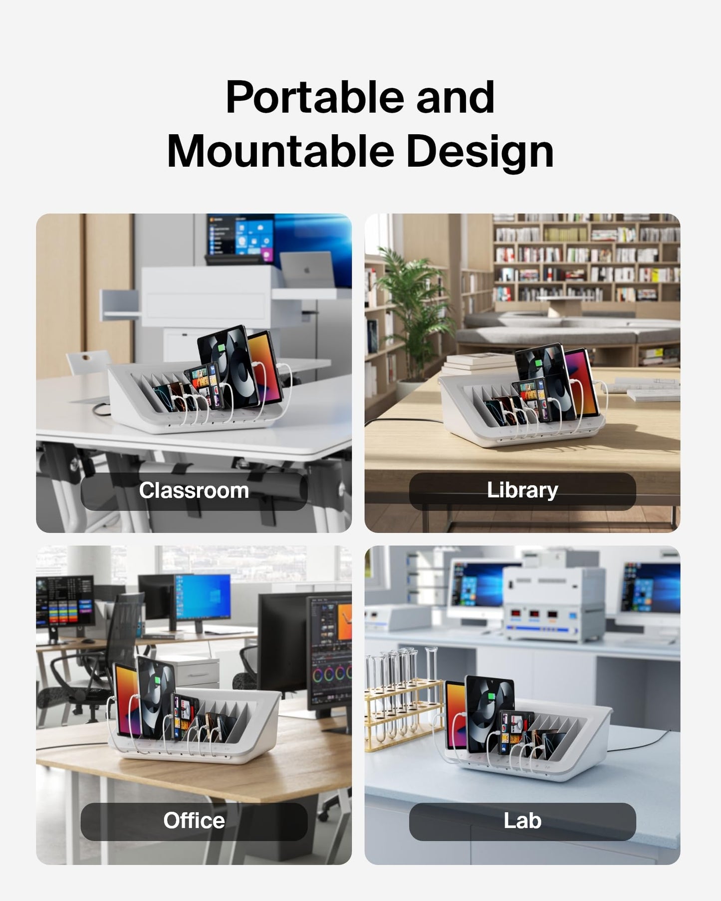 Belkin Charging Station For Laptops with Surge Protector - 10 Device USB Charging Dock for Tablets, Laptops, Chromebooks – Cable Management for Classrooms, Offices, Tech Labs, Shared Spaces, & More