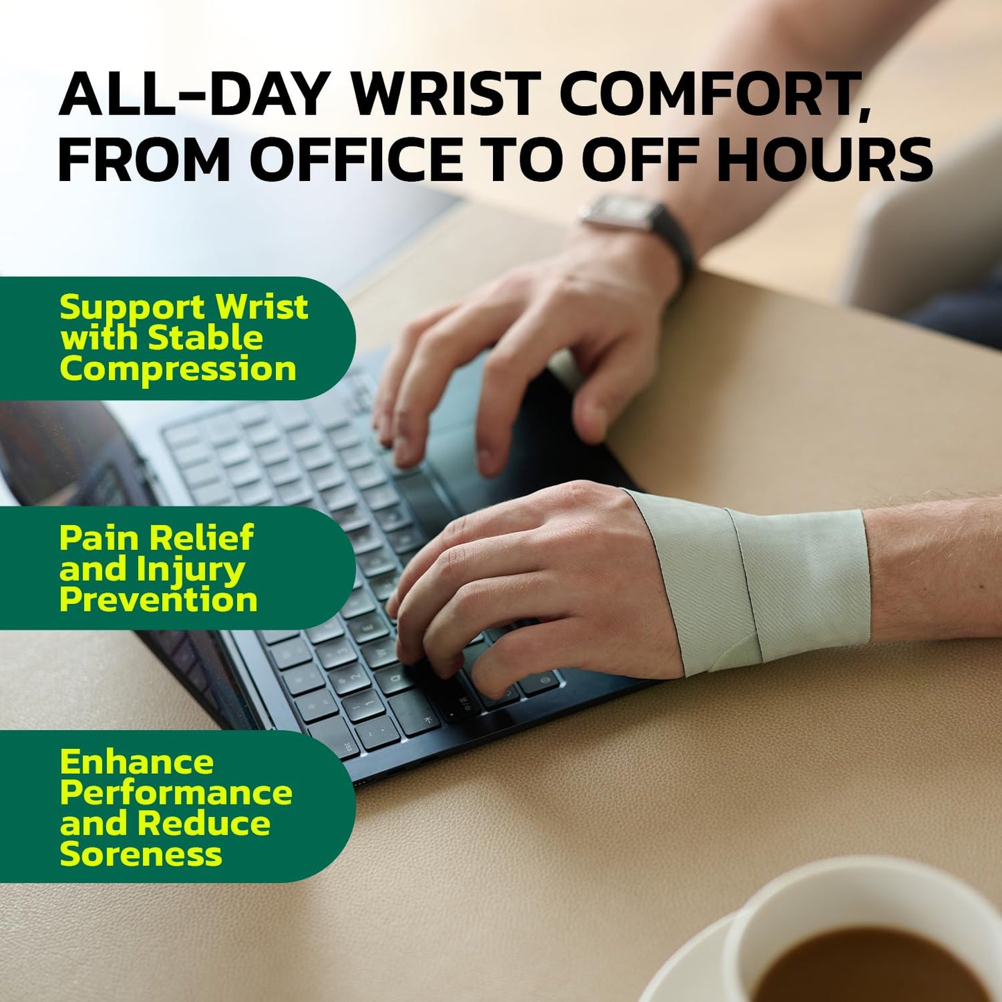 Adjustable Wrist Brace for Pain Relief, Carpal Tunnel & Tendonitis Support – Ergonomic Compression, Breathable & Anti-Slip Design, Fits Left & Right Hand, Ideal for Sports, Gaming & Office Use Green