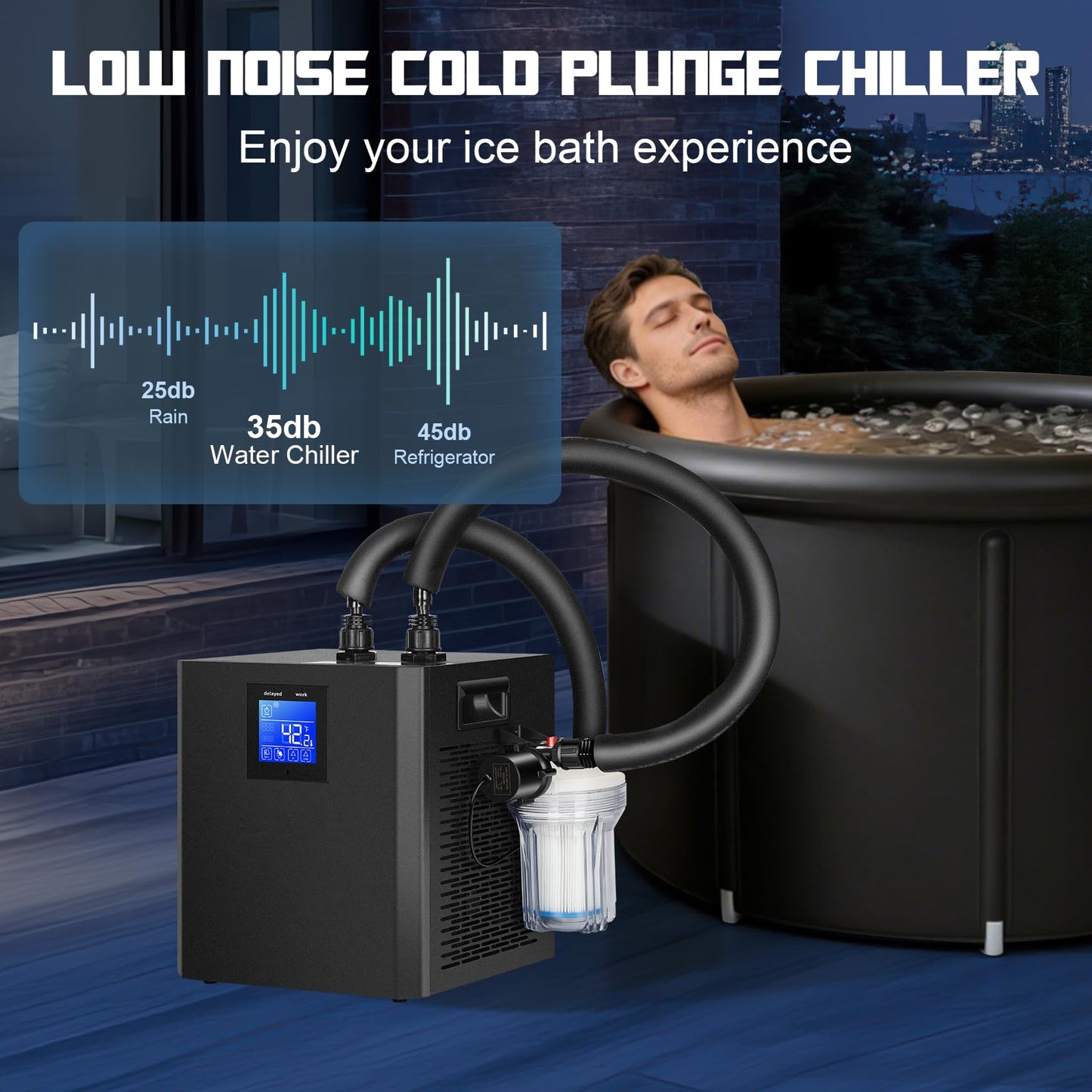 Ice Bath Water Chiller for Cold Plunge Tubs, 1/3 HP Cold Plunge Chiller with External Filter & Pump, Insulation Pipe, Ideal for Home and Professional Use 110V