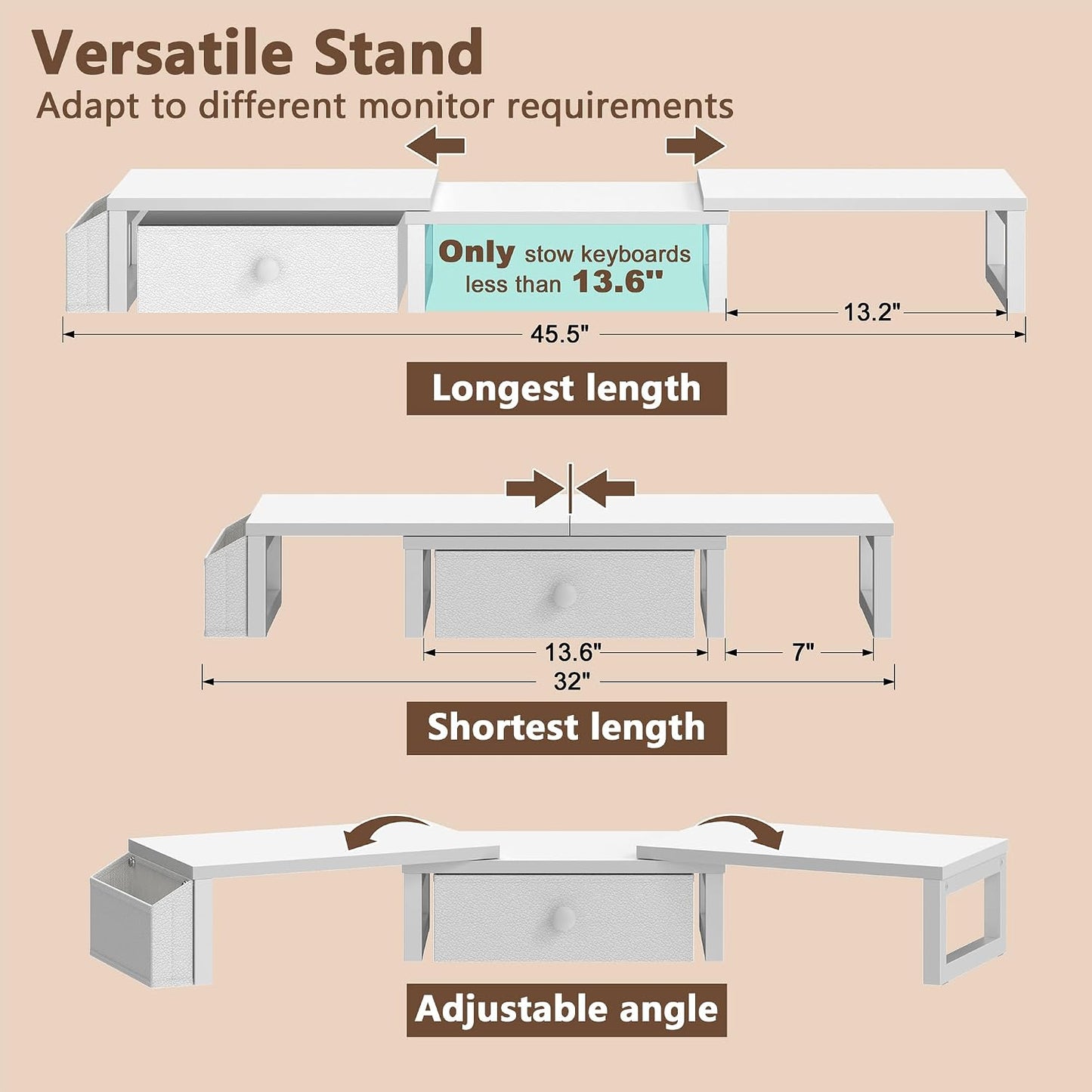 2 27 Inches, LANDVOI Heavy Duty Dual Monitor Stand, Holds Screens Up to Adjustable Length and Angle Monitor Riser, Desk