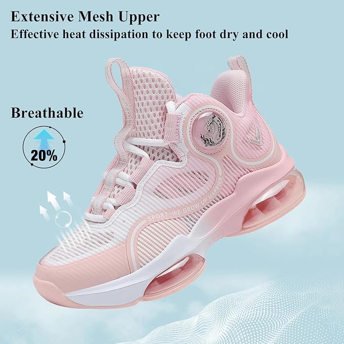 VITUOFLY Kids Basketball Shoes Boys Air Cushion Sneakers Girls Mid Top School Hoops Shoes Non-Slip Outdoor Sports Running Gym Comfortable Durable Little Kid/Big Kid