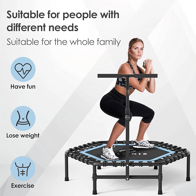 CLORIS 45'' Rebounder Trampoline for Adults - Max Load 450lbs, Mini Trampoline with Adjustable Foam Handle Indoor/Outdoor Fitness Body Exercise