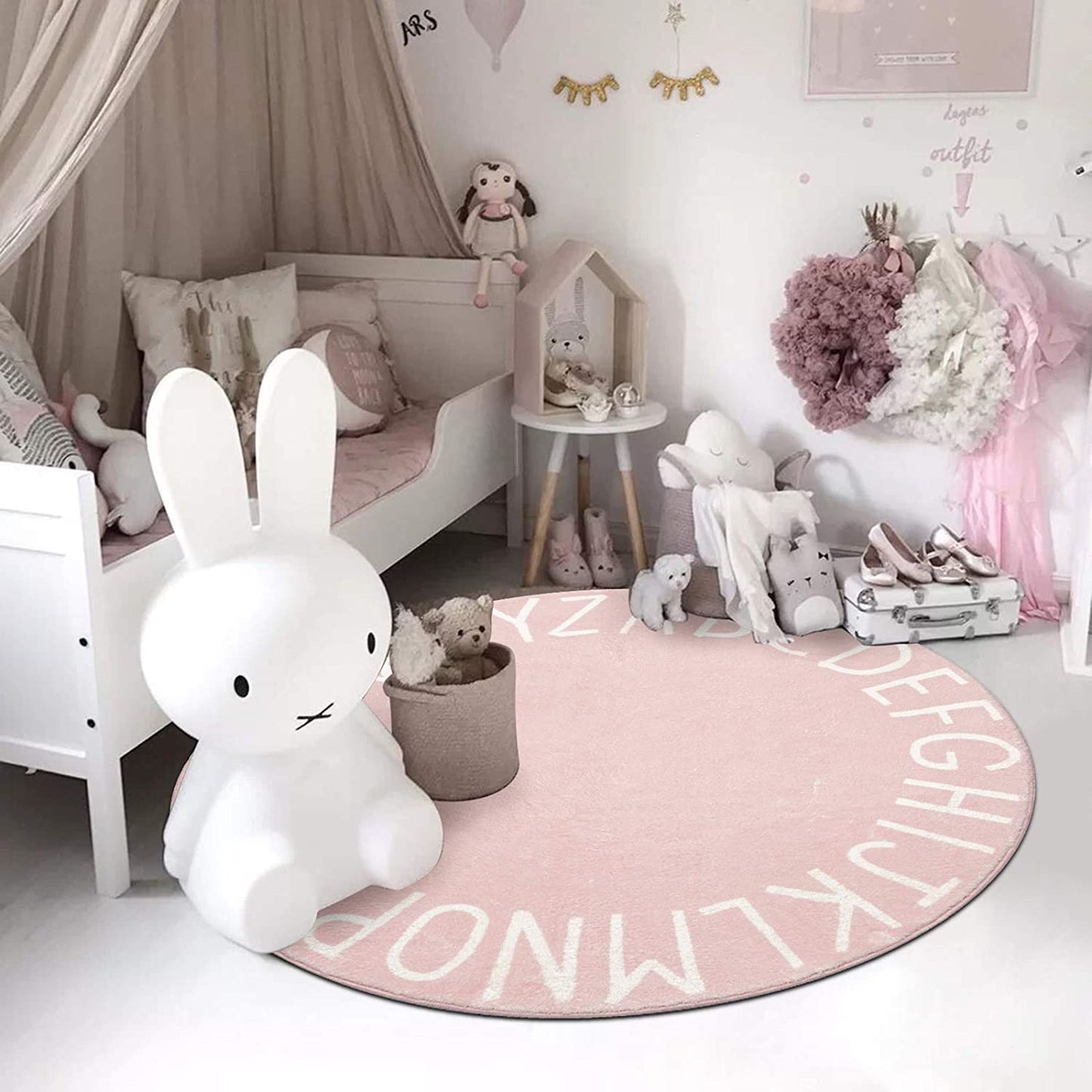 Topotdor Round Kids Play Rug Alphabet Nursery Area Rug Extra Large Soft Crawling Play Mat for Children Toddlers Bedroom (47 inch, Pink)