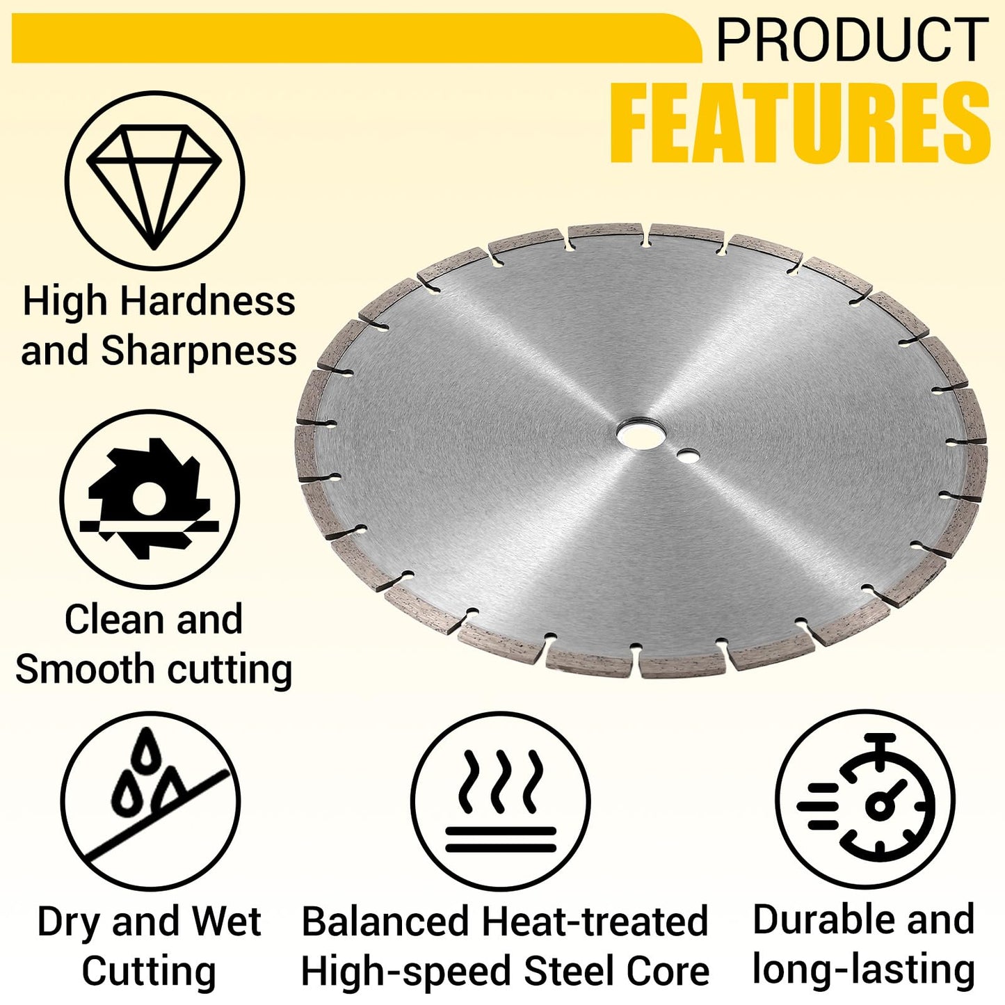 10 Pcs 14 Inch Diamond Concrete Saw Blade, 14 Inch Masonry Blade with 12 mm Arbor Dry or Wet Concrete Saw Cutting General Purpose Segmented High Speed for Brick Stone Block Marble Granite