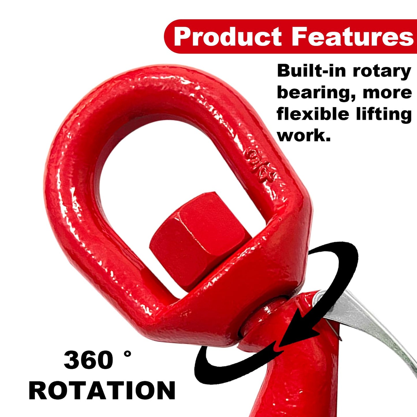 5 Tons Heavy Duty Swivel Hook with Safety Latch,360 Degree Rotating Crane Swivel Lifting Eye Hook for Crane, Swivel Chain Hooks for Lifting Chains Port Transportation, 11000 Lbs Capacity,Red