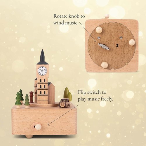 Cottage Garden Big Ben Musical Figurine - 6 Inch Woodgrain Beech Wind-Up Design