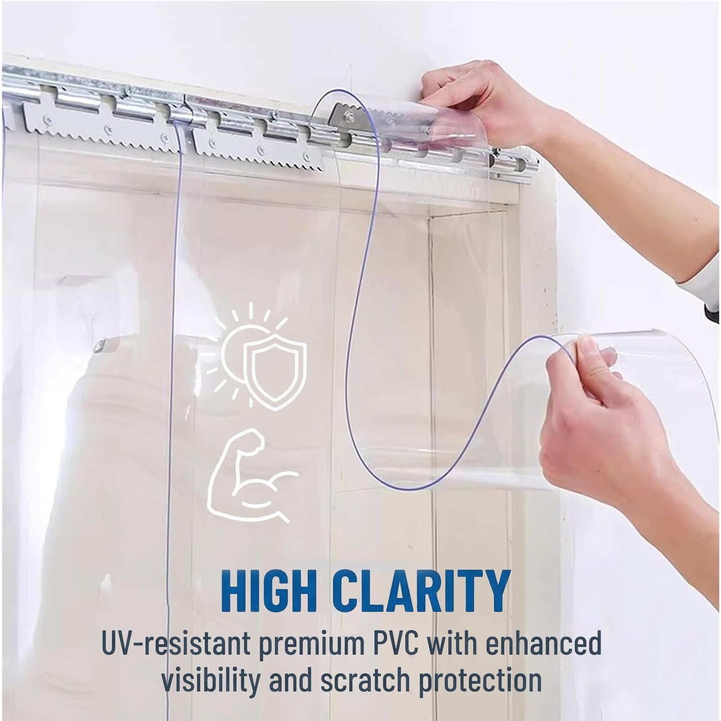 SHINGJING Heavy Duty Clear PVC Strip Curtain Door Kit，1.7mm Thick Plastic Vinyl Strips for Industrial Freezer Room, Walk in Cooler, Garage, Warehouse(W225xH250cm/W88.58xH98.43in)