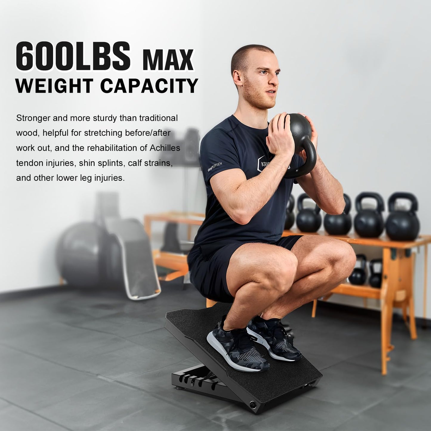 YONKFUL Steel Slant Board Calf Stretcher, 600 Lbs Weight Capacity 5-Level Adjustable Incline Board Squat Wedge Achilles Ankle Stretcher Non-Slip Surface for Squat, Fitness, Physical Therapy, Black