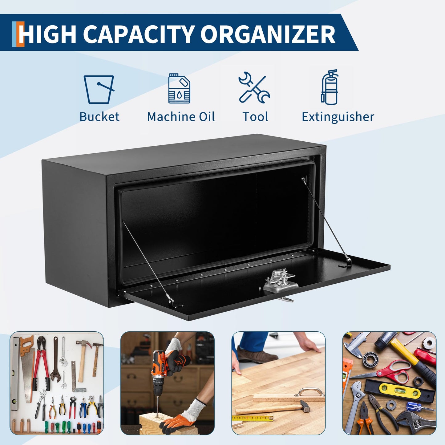 36'' Black Steel Truck Tool Box, 36"x 18"x 18", Heavy Duty Storage With Lock and Keys, Utility Tool Chest for Pickup Truck Bed, RV
