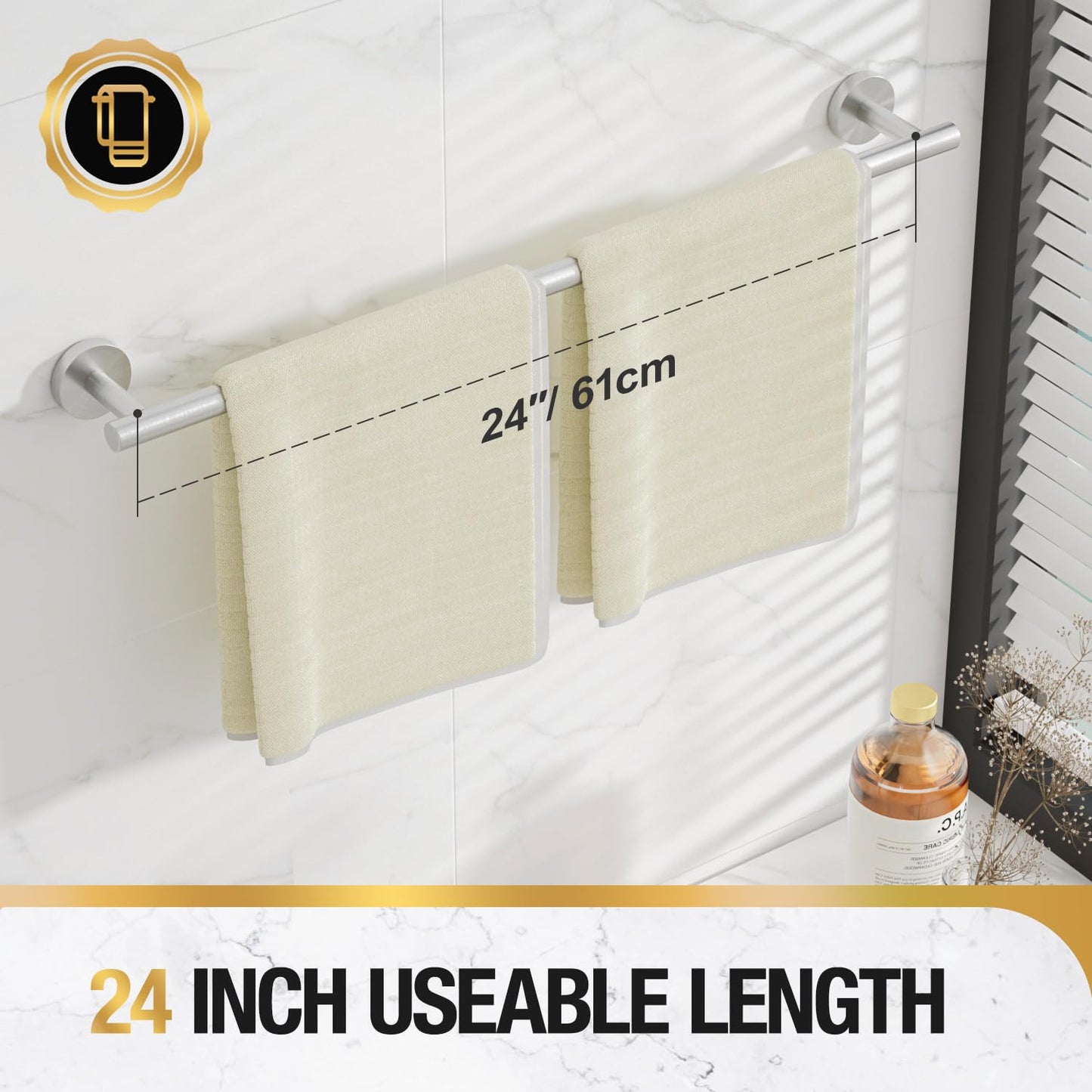HITSLAM Brushed Nickel 24 Inch Towel Bar for Bathroom, SUS304 Stainless Steel Bathroom Towel Rack Wall Mounted, Modern Home Decor Bath Towel Holder with Hardware Accessories (Total Length 25.7 Inch)
