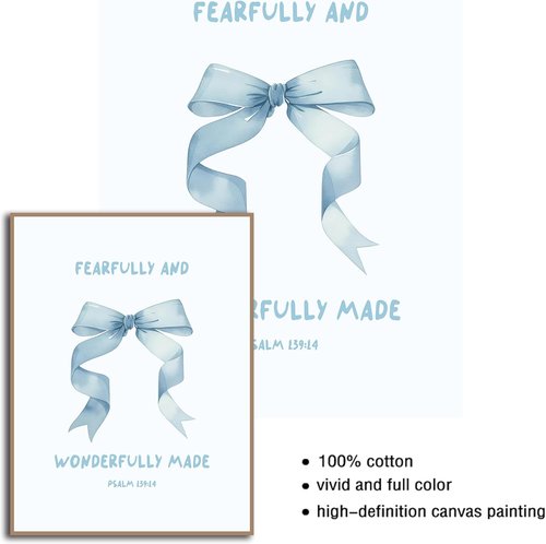 Coquette Blue Bow Wall Art | Inspirational Bible Verse Decor for Teen Girls | Light Blue 8x10 Unframed
