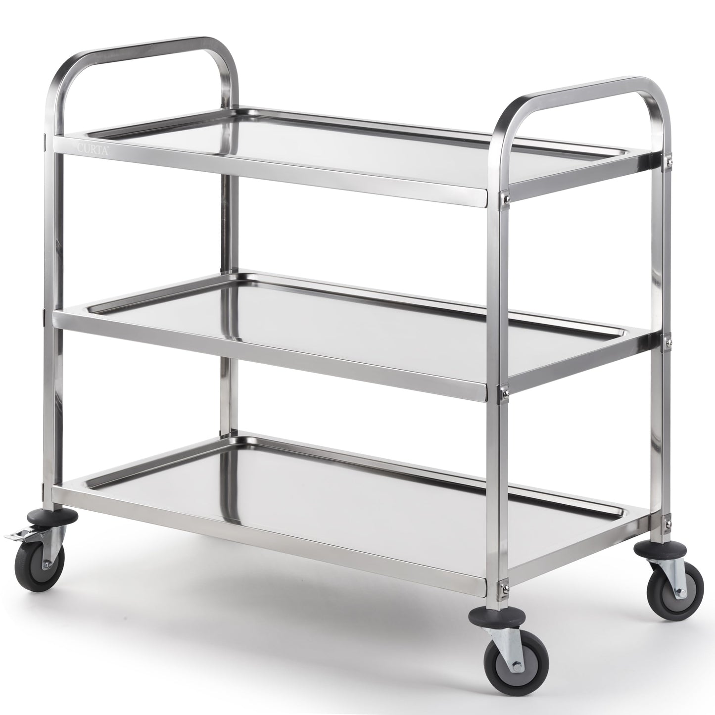 CURTA Stainless Steel Serving Trolley, 38" L x 20" W x 37" H 3 Tiered Shelf Kitchen Utility Cart, Rolling Casters Brake Wheel, Commercial Pro for Restaurant/Hotel/Lab/Clinic/Salon/Workshop