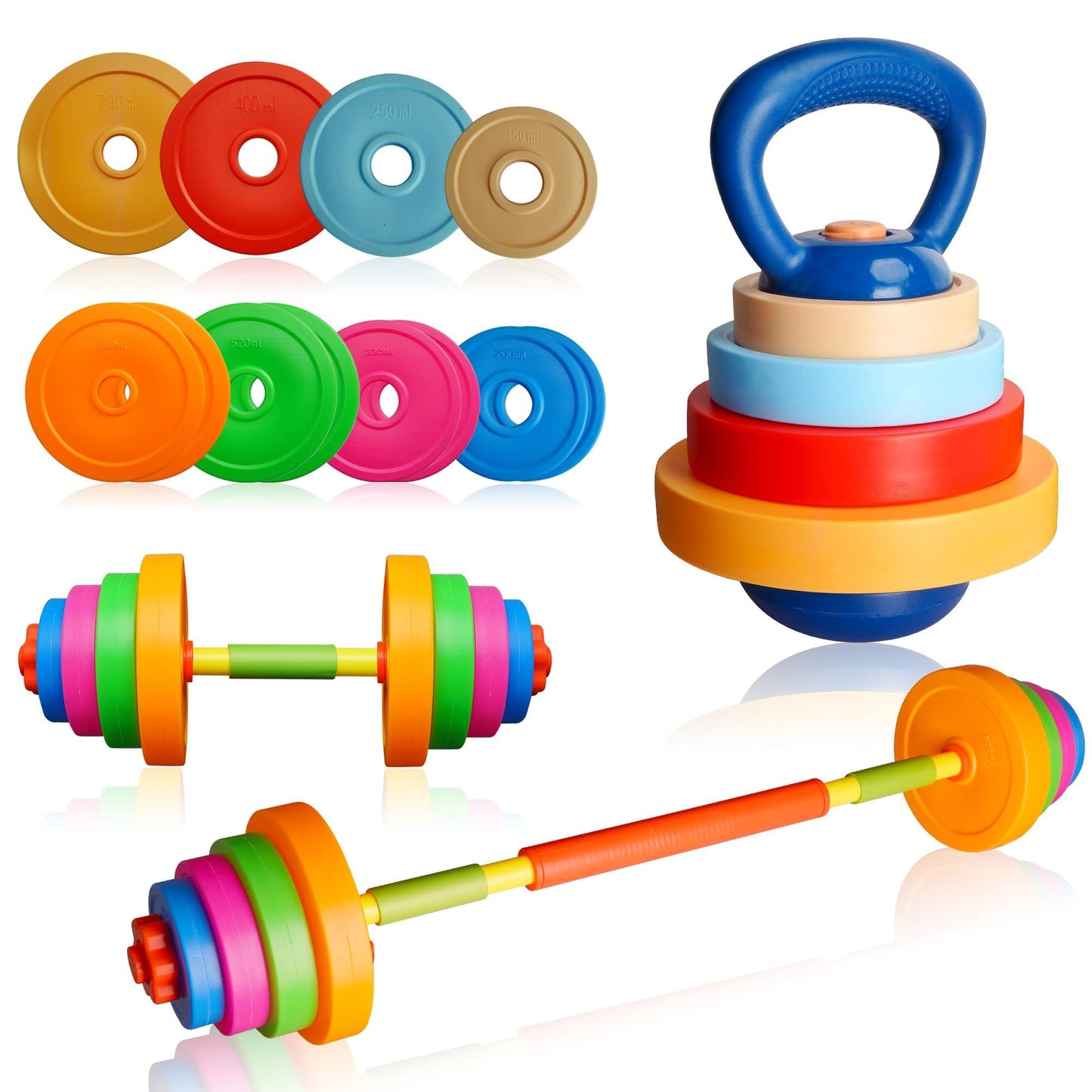 Sepco Kids Weight Set Adjustable Toddler Workout Toy Equipment Barbell Dumbbell Kettlebell for Pretend Play Exercise & Fitness Toy