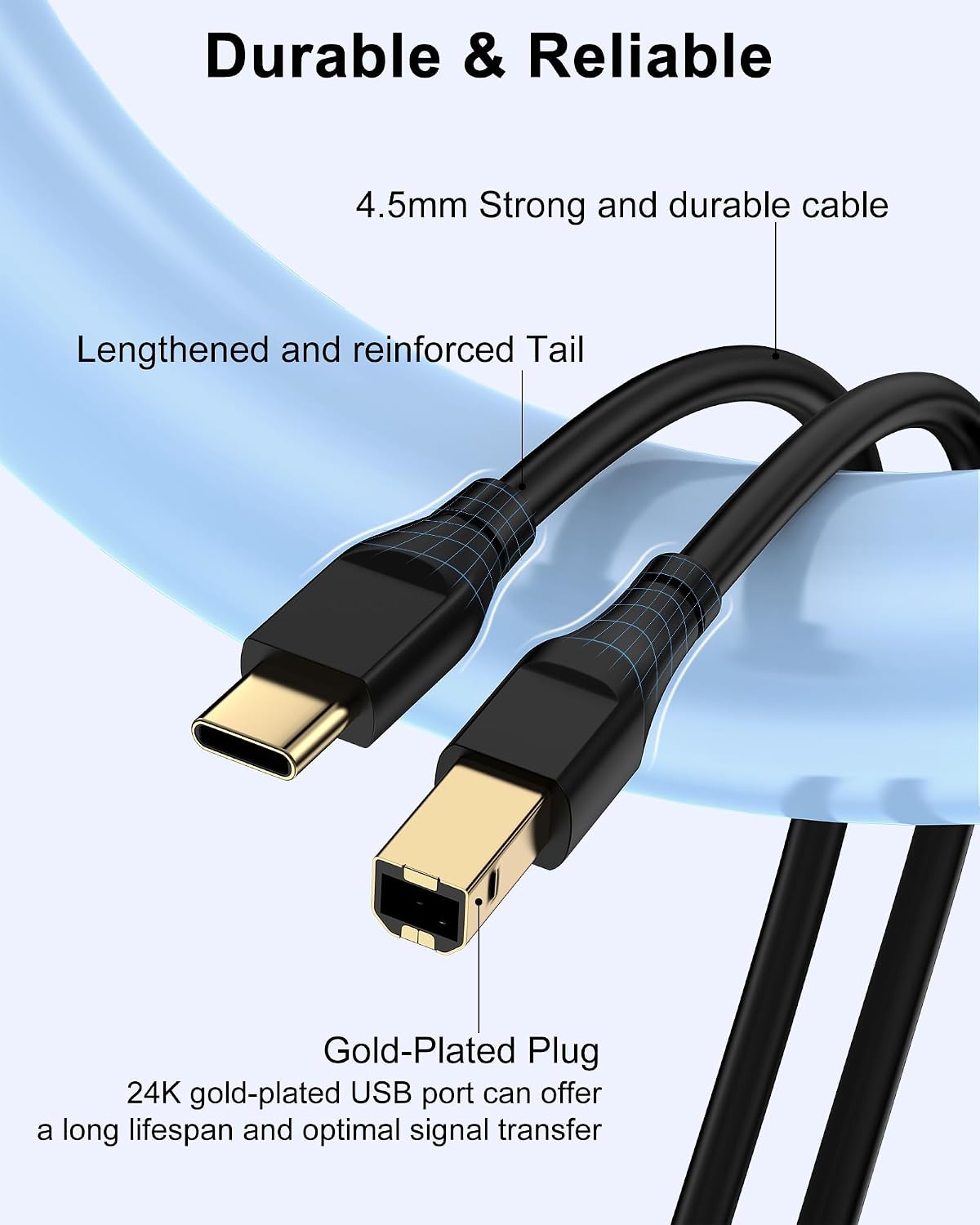3ft, 6 Printer Cable Scanner USB C to USB B Cable for Epson, HP, Canon, Midi, Ethernet Print to Computer/Laptop/Pc-USB