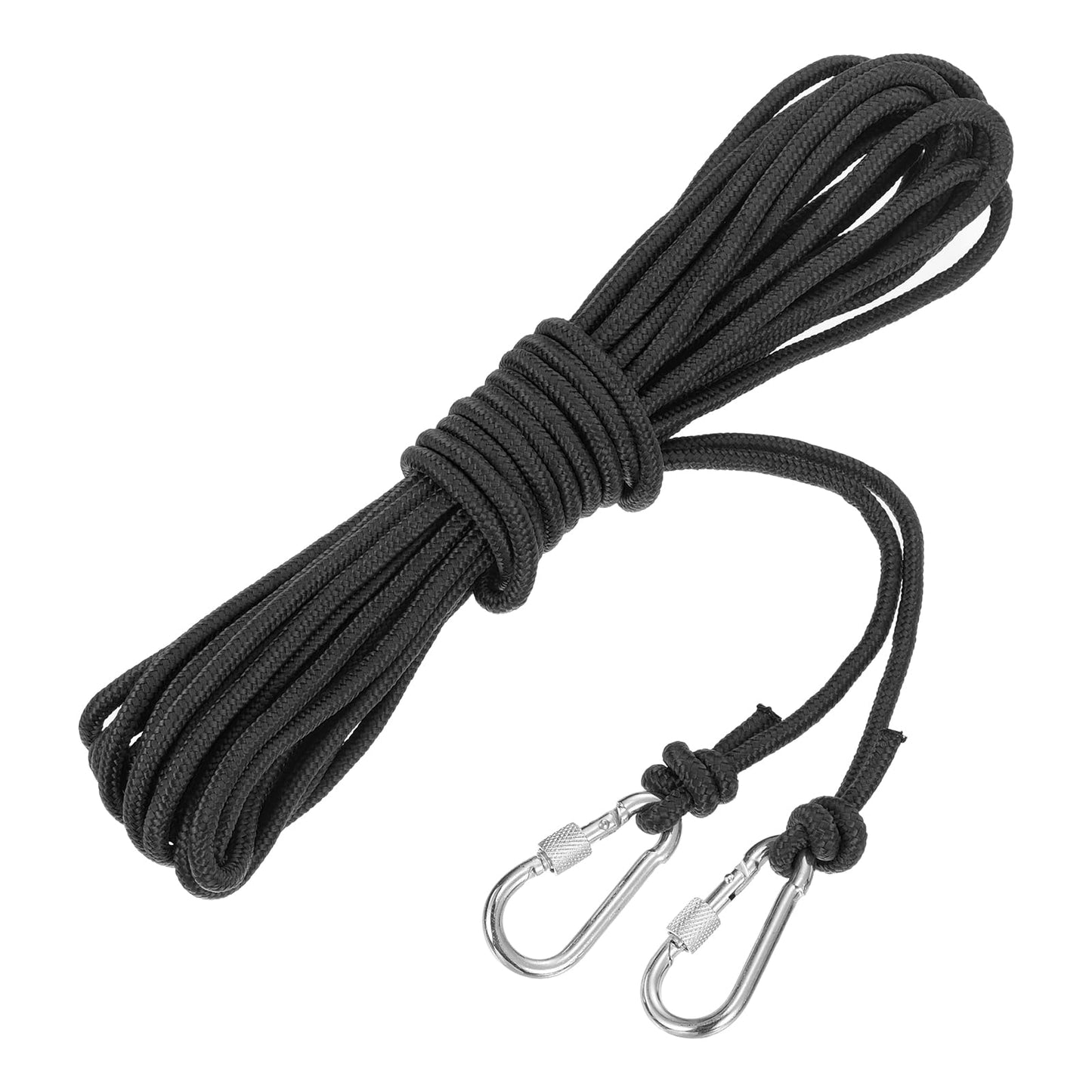 MECCANIXITY Hollow Braided Polypropylene Anchor Rope with Hook, 1/4 Inch 33ft Nylon Floating Line for Marine Pool Life Boat Anchor Rope, Black