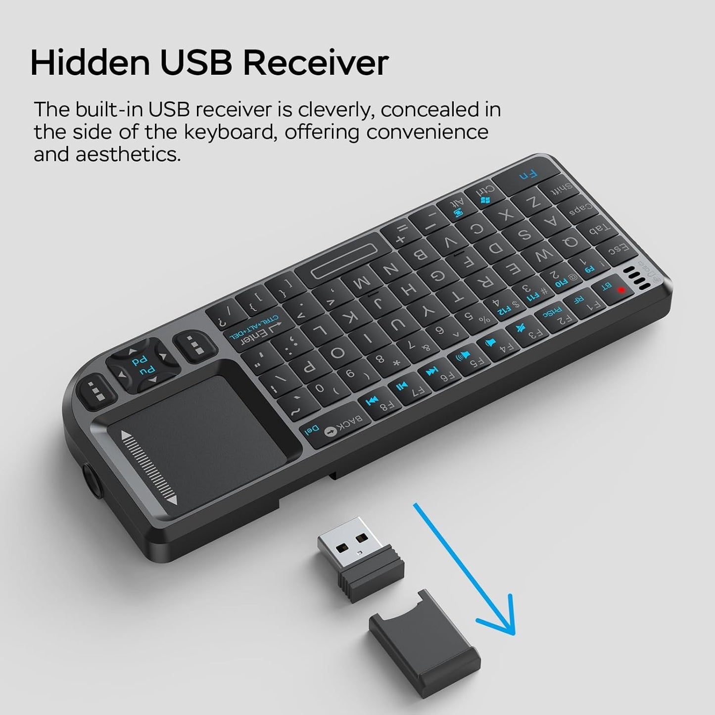 Burhoo 2.4G Mini Keyboard with Touchpad, Mini Bluetooth Keyboard, Ultra-Thin Handheld Wireless Portable, Suitable