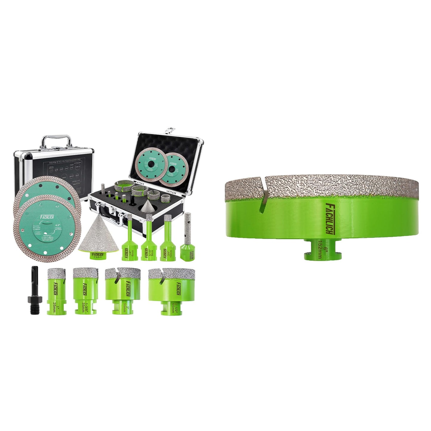 Tile Hole Saw Kit Diamond - (6/8/10/25/35/50/65mm Drill Bits+Finger Bit+Chamfer Bit+Adapter+Tile Blade) Diamond Hole Saw Kit for Porcelain Ceramic Marble Brick Granite,5/8"-11 Thread
